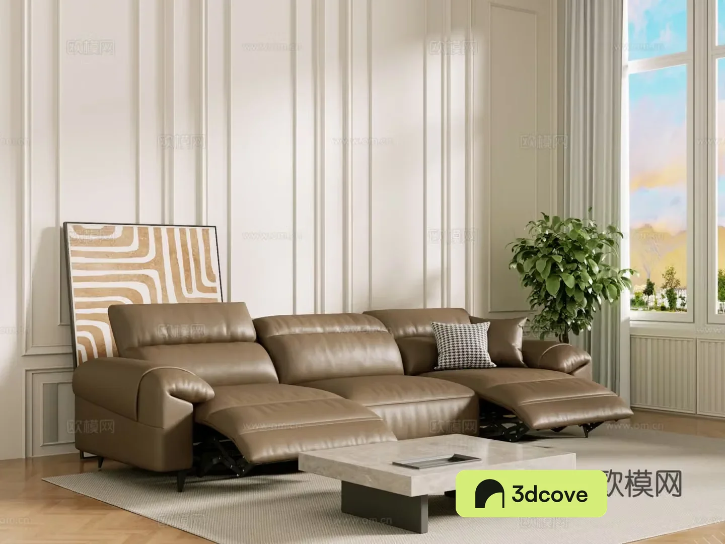 Middle-aged sofa combination coffee table carpet multi-person sofa 3D model