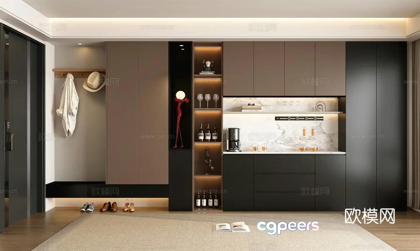 Modern home entrance shoe cabinet wine cabinet integrated cabinet side cabinet entrance cabinet decorative cabinet 3D model