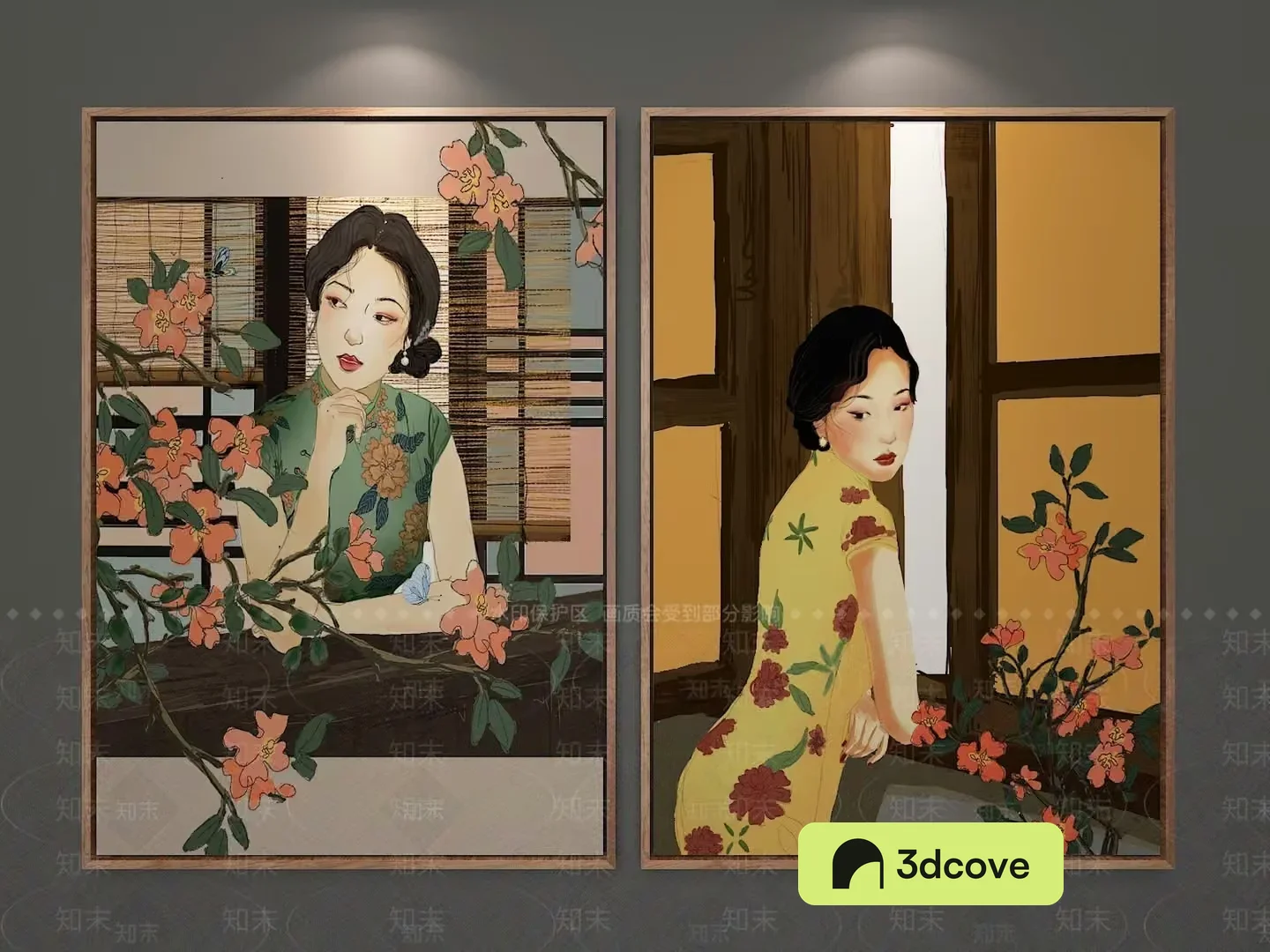Two Paintings Of Women In Traditional Chinese Attire