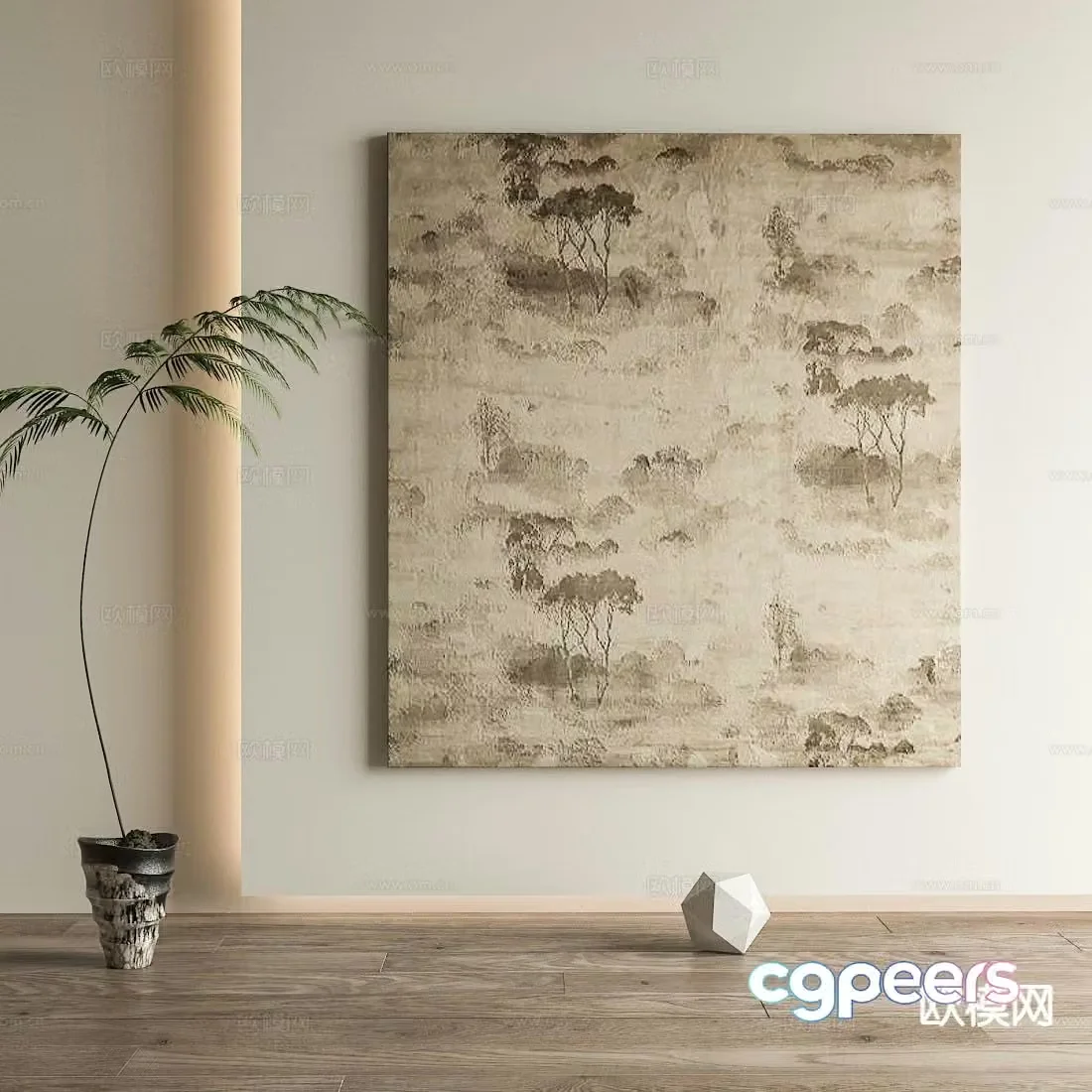 Wabi-sabi style abstract painting texture painting decorative painting 3D model