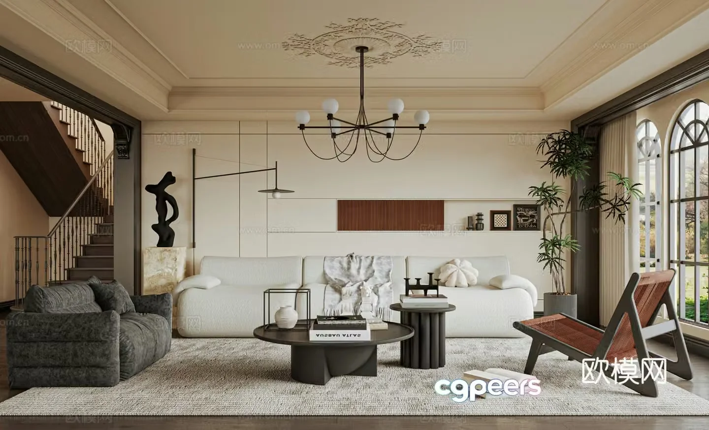 French living room sofa single chair coffee table 3d model