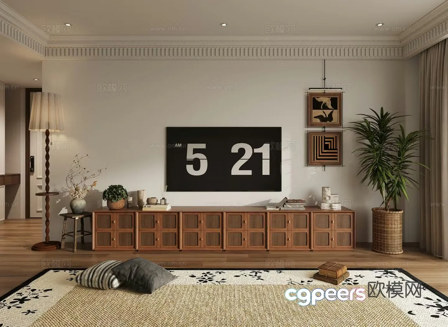 Middle-aged TV background wall 3d model