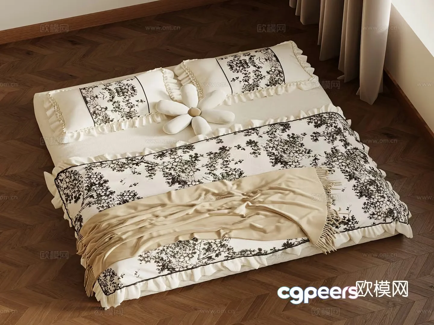 Mattress French Bedding Bedding Pillow 3D Model