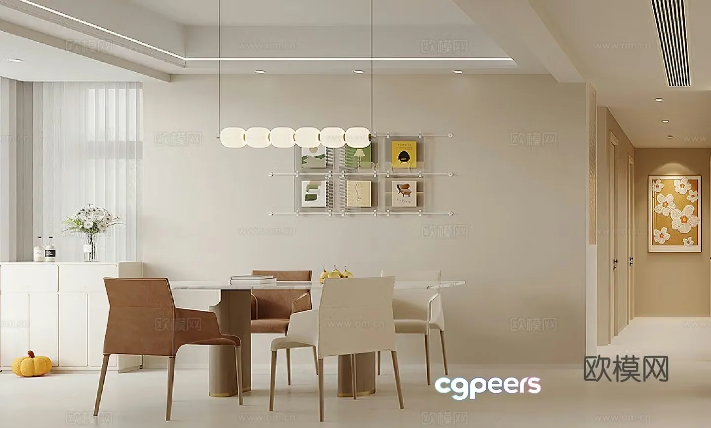 Modern restaurant Creamy restaurant Dining table Chandelier Simple restaurant Modern living restaurant 3d model