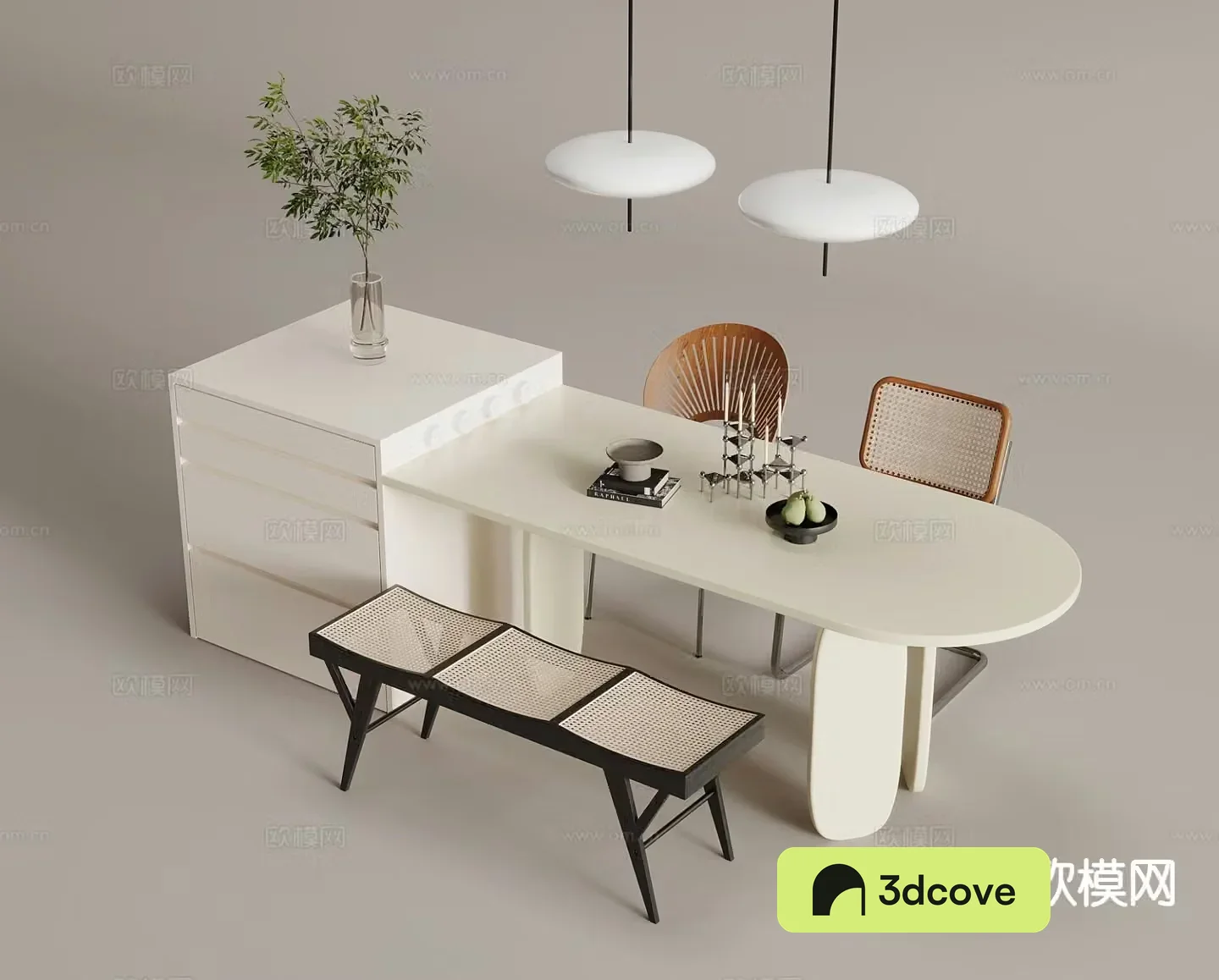 Cream style dining table and chairs island