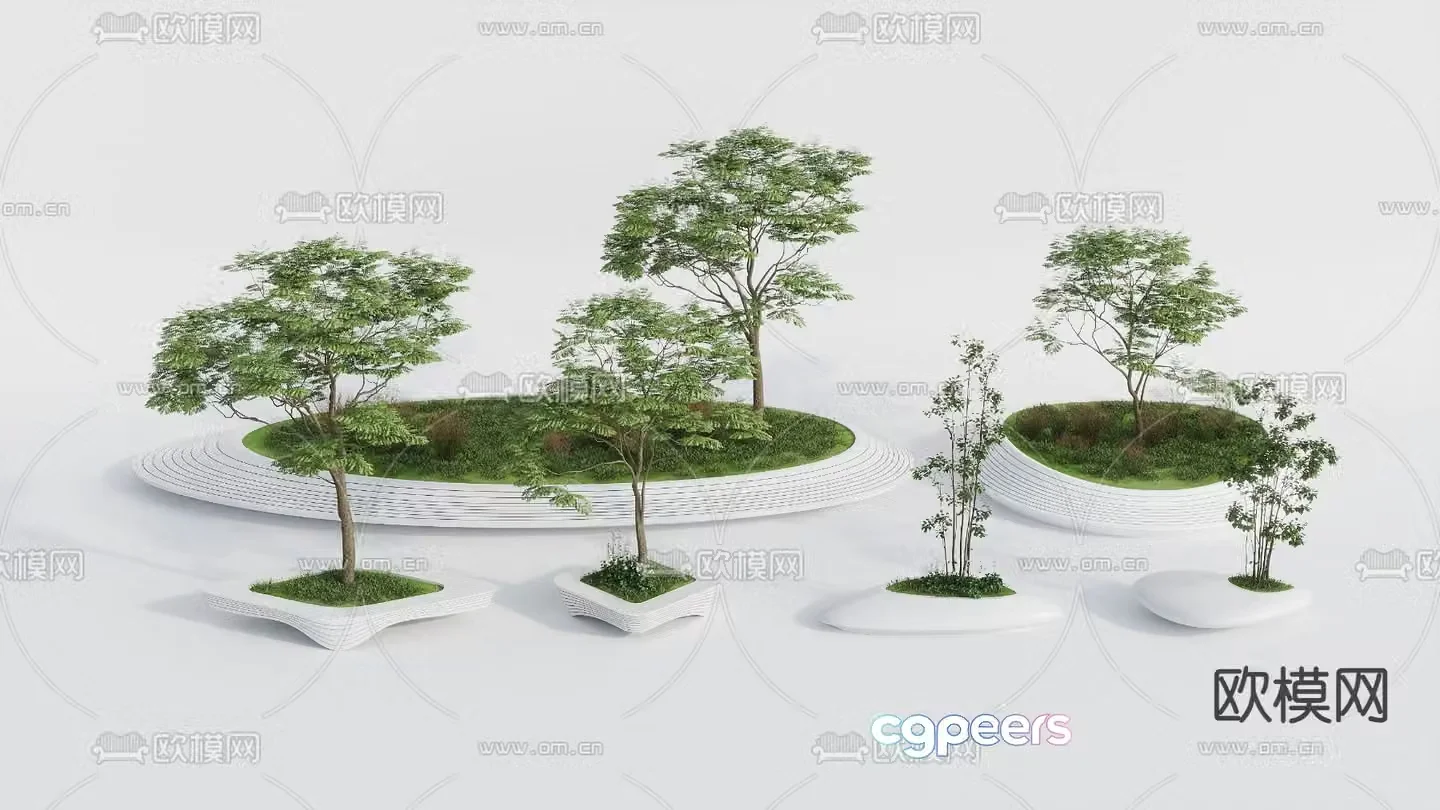 tree pond landscape green plants flower pond 3d model