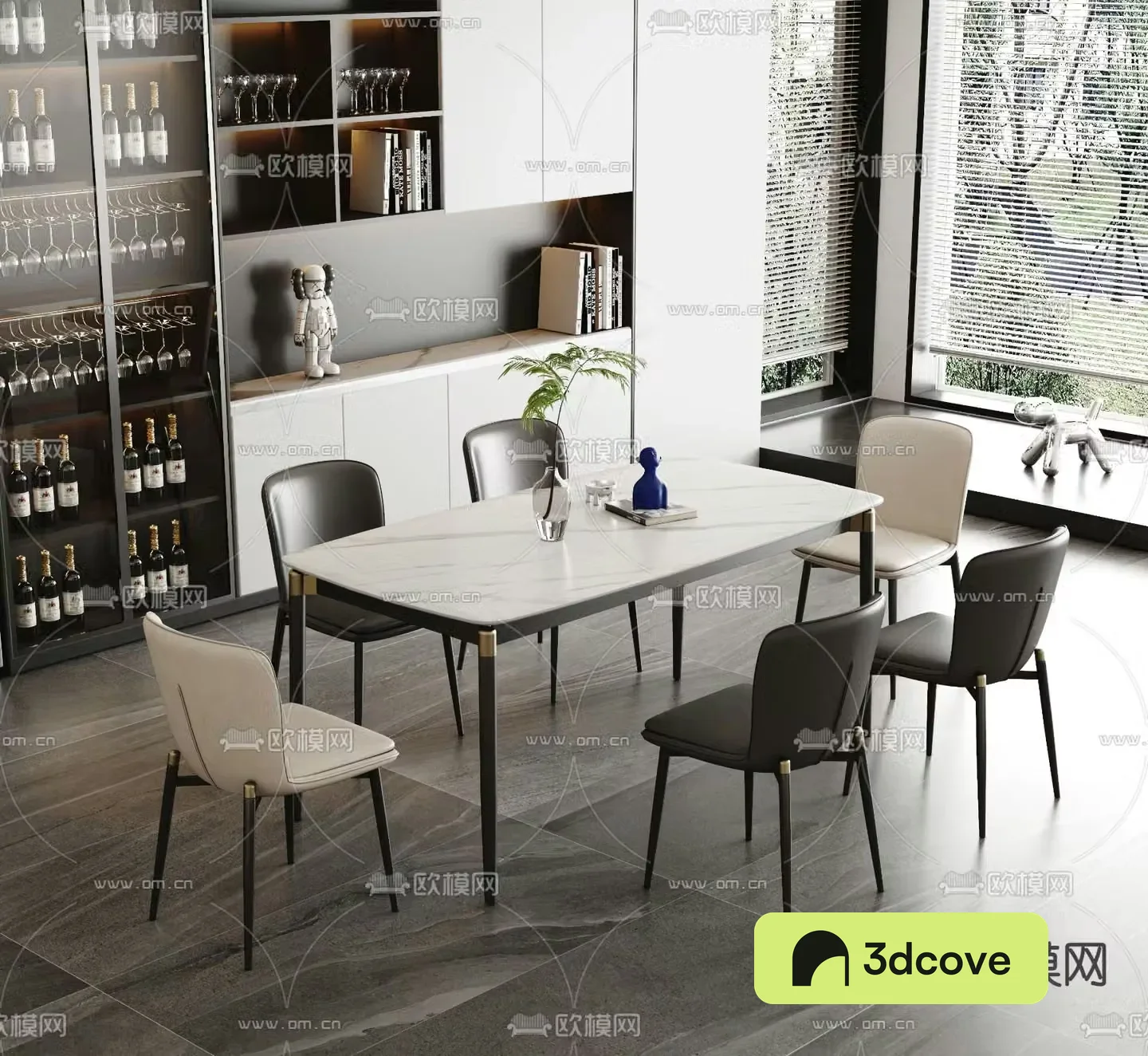 Long dining table and chairs