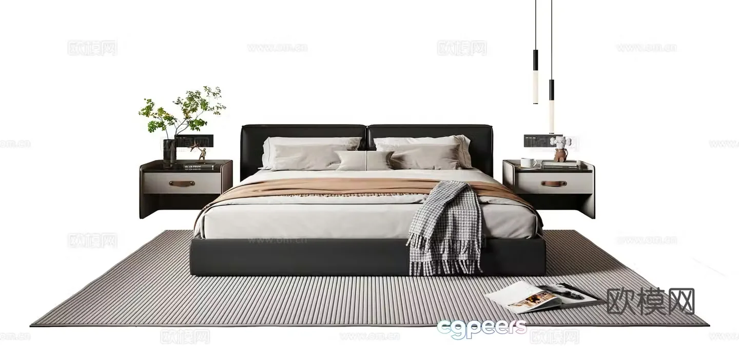 Modern Italian double bed 3d model