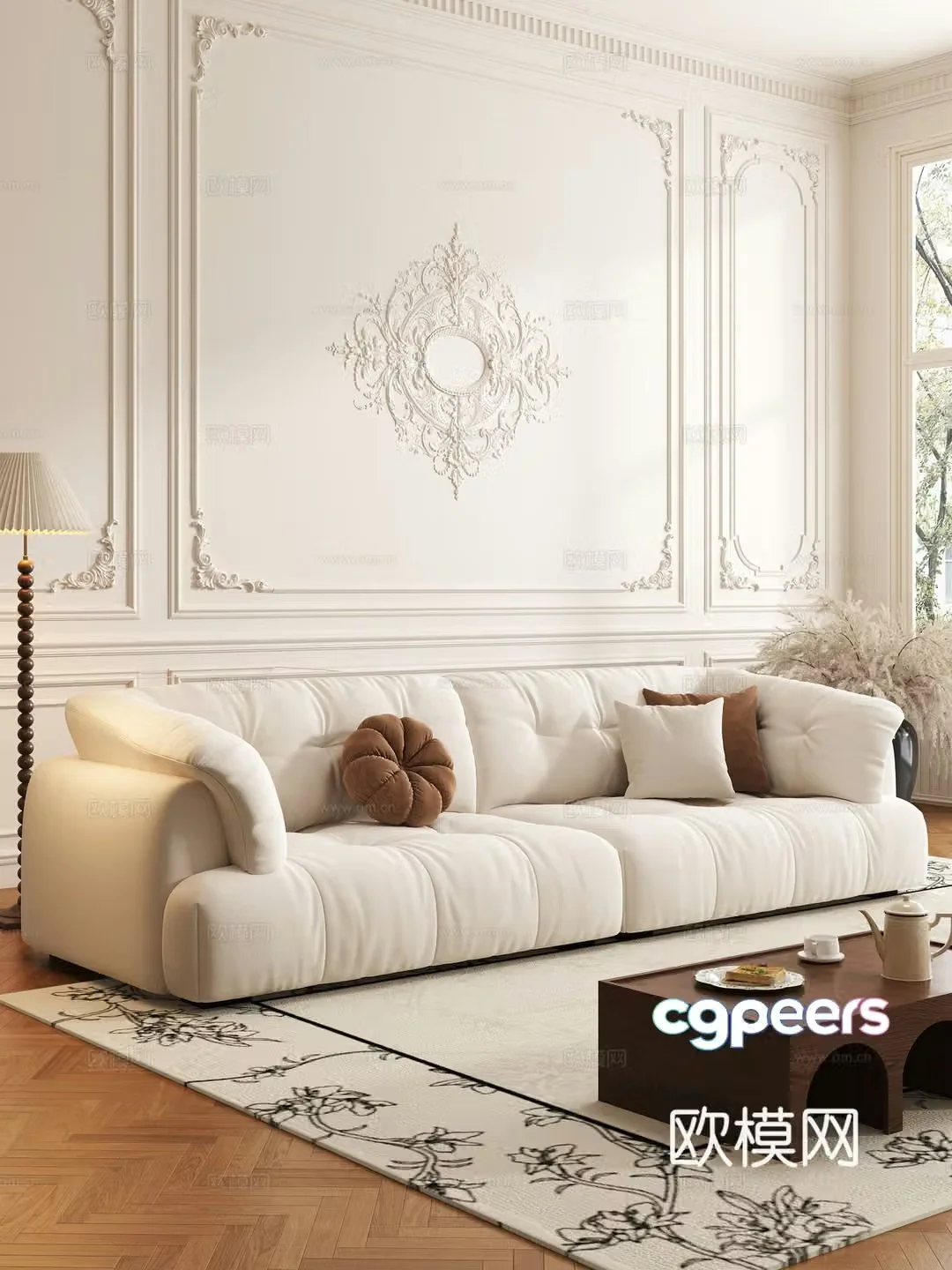 French cream style sofa coffee table combination 3D model
