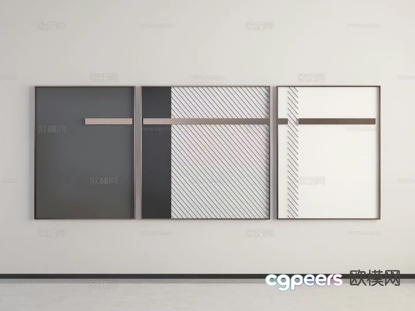 Modern geometric hanging painting combination painting decorative painting 3D model