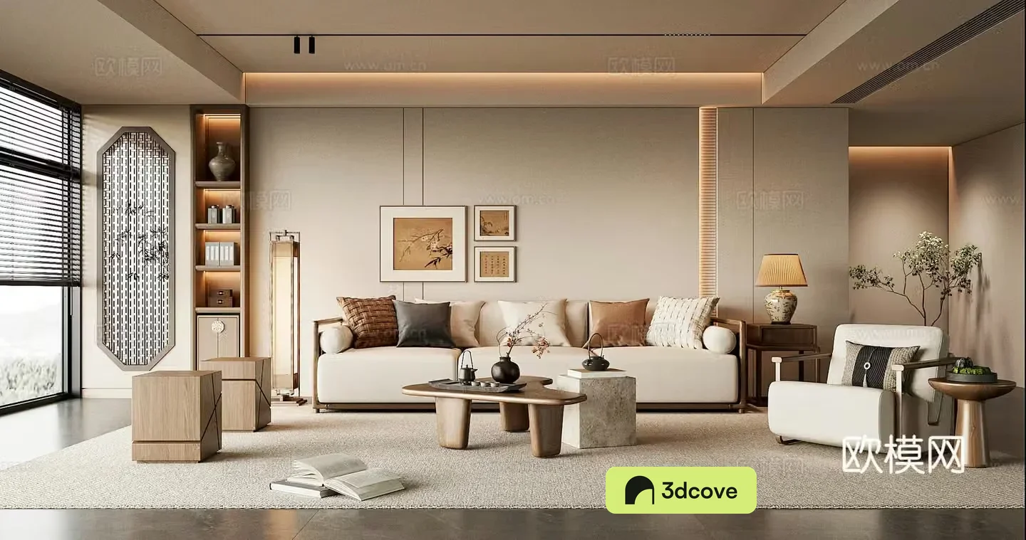 New Chinese style Song style living room sofa coffee table combination leisure chair pier sofa background wall