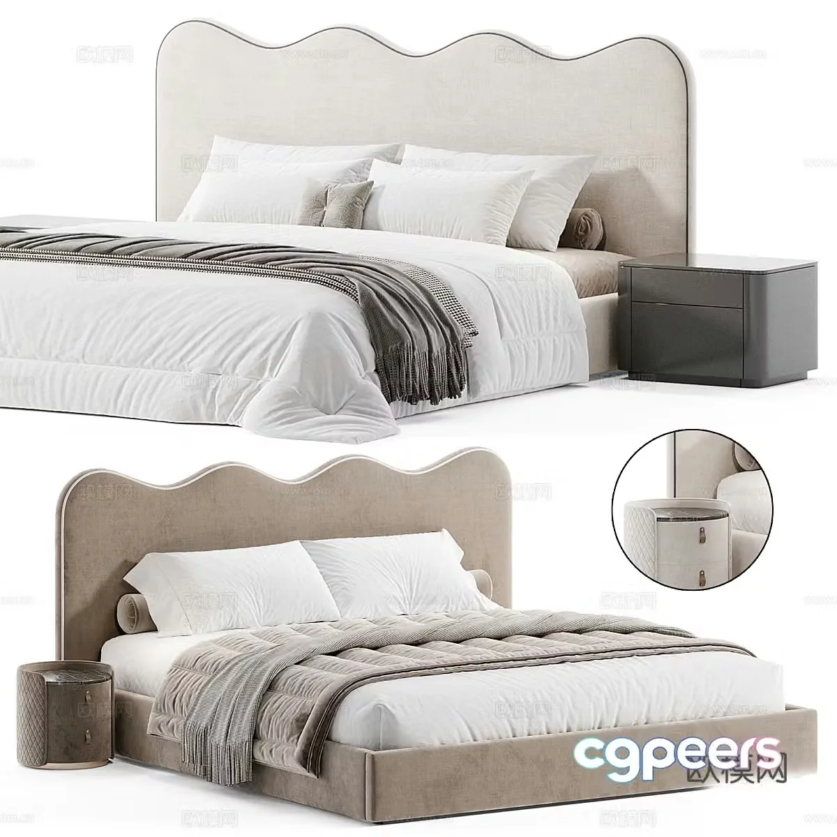 Modern Cream Style Beatrix Double Bed 3D Model