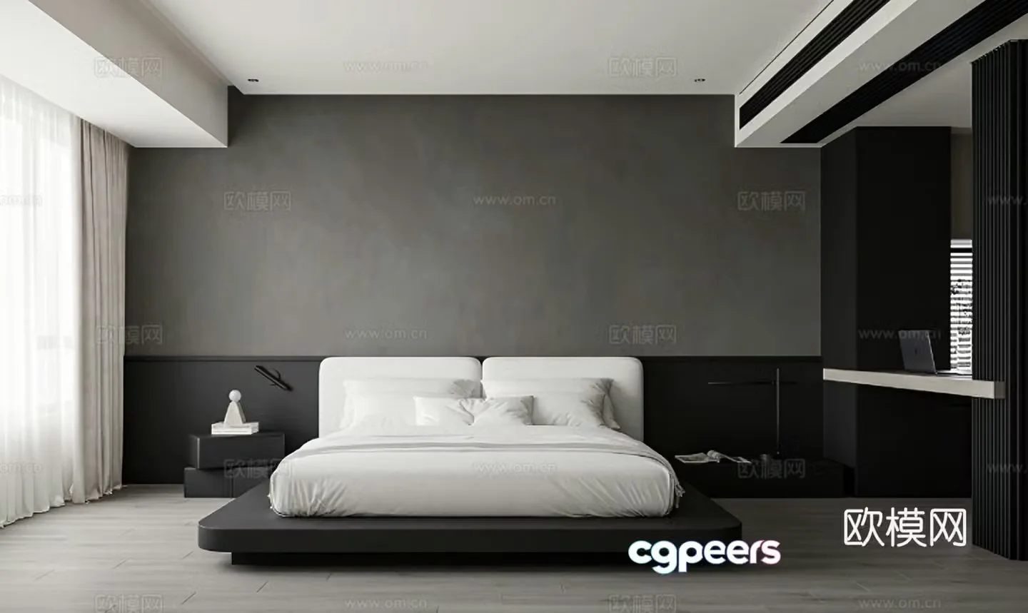 Advanced gray bedroom master bedroom 3d model