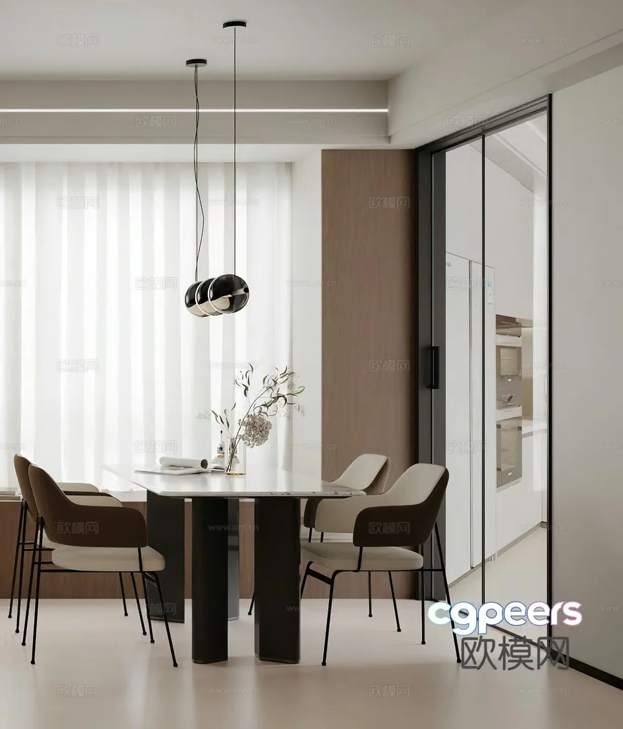 Modern restaurant dining table simple modern living restaurant chandeliers G6643d model