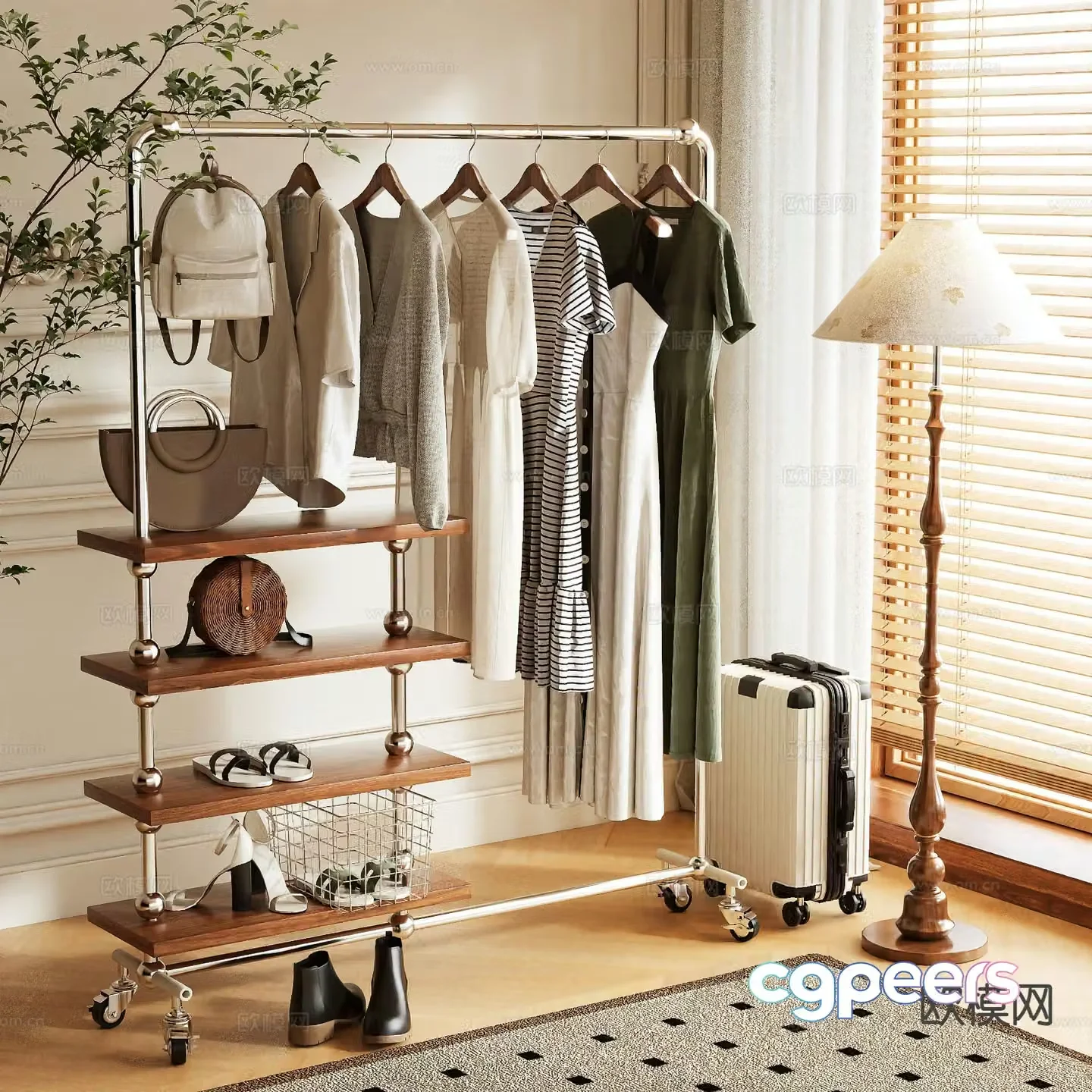 Clothes rack floor rack clothes hanger clothes 3d model