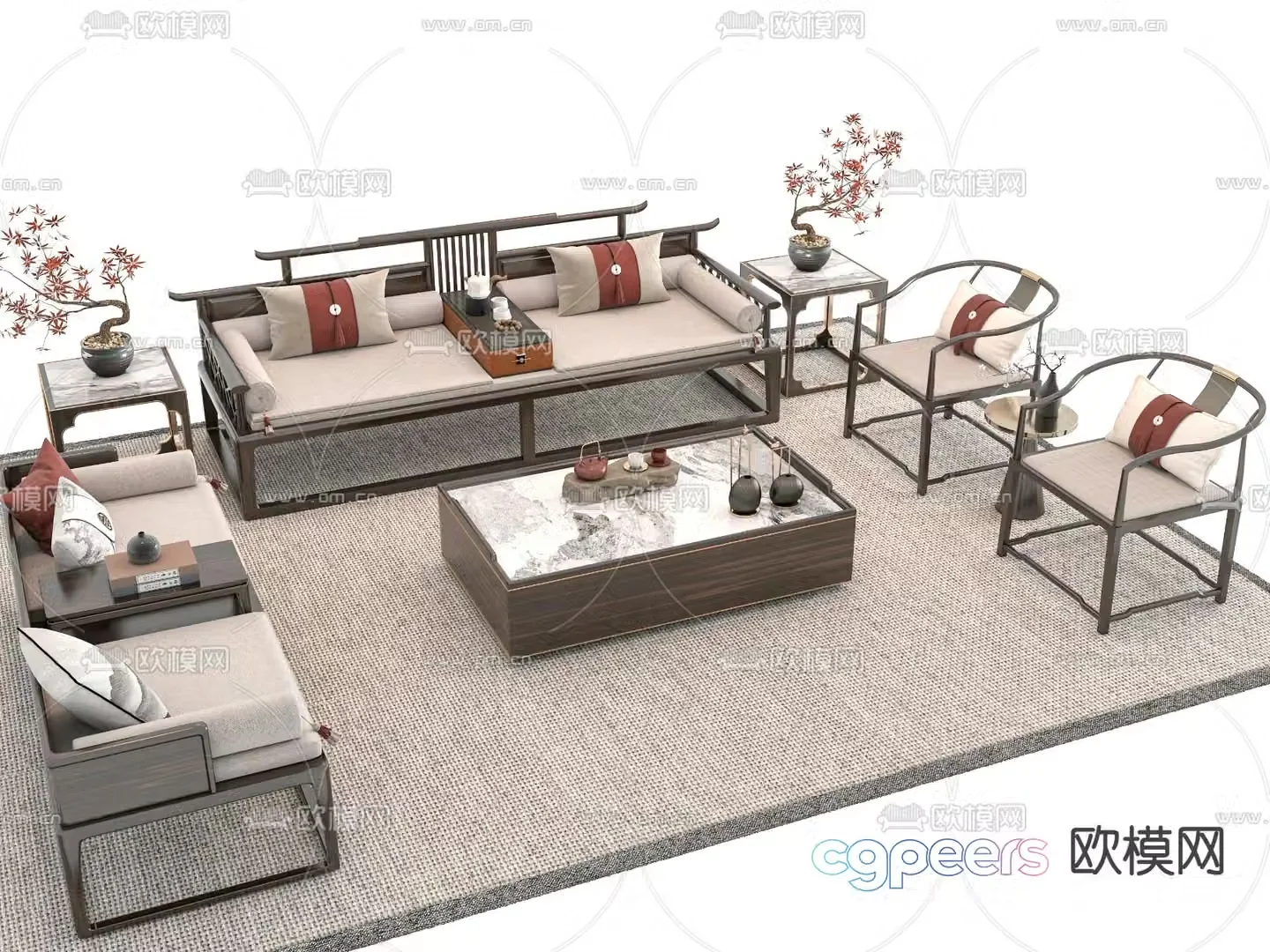 New Chinese style sofa coffee table 3d model