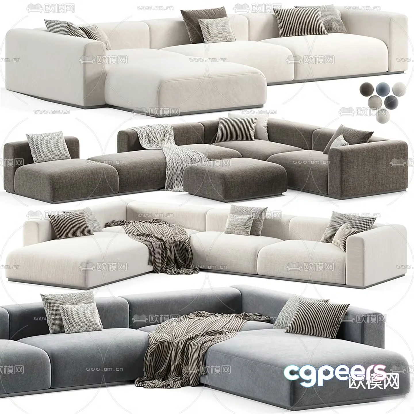 Upholstered Sofa Multi-person Sofa 3D Model