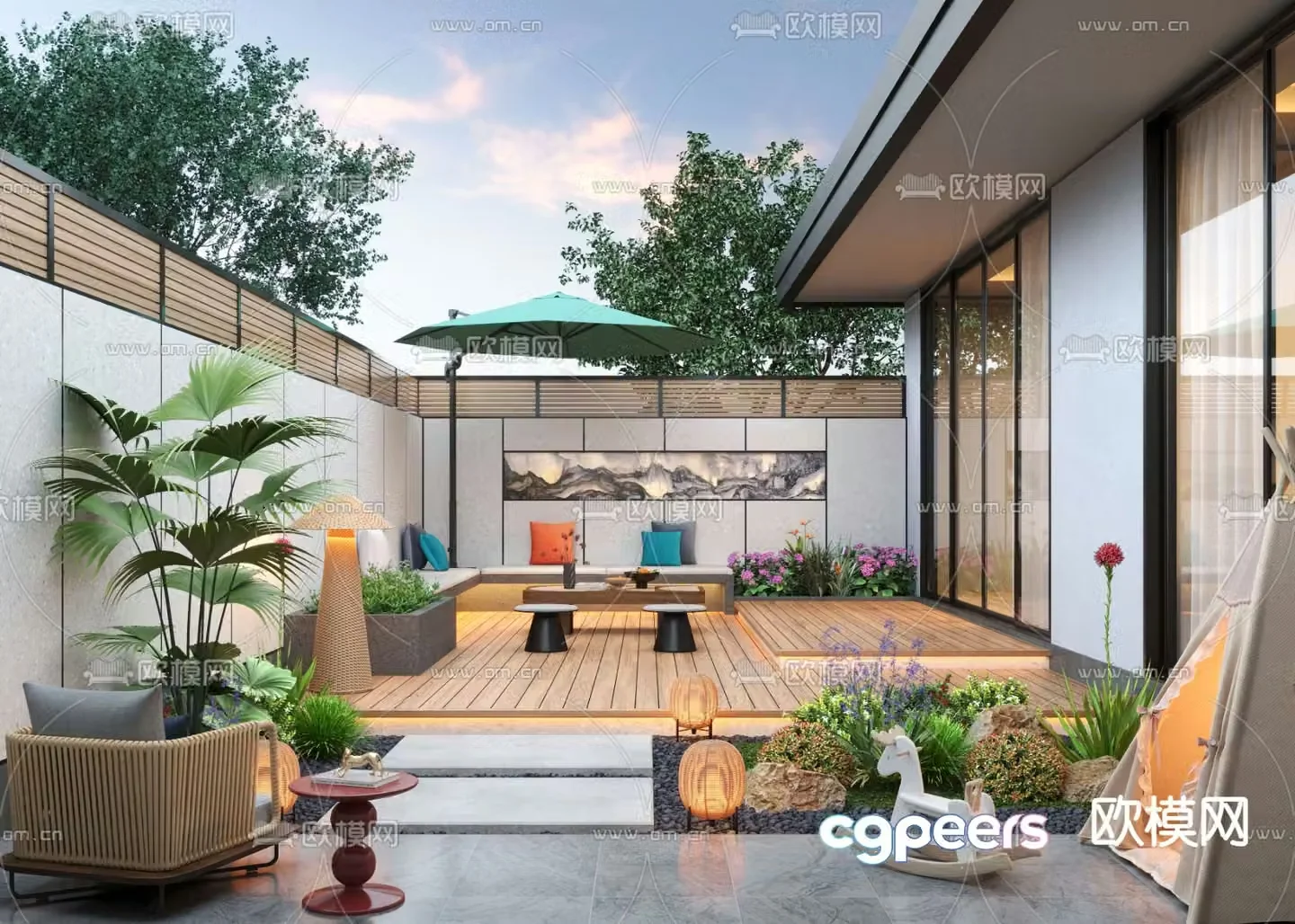 Villa courtyard garden 3d model