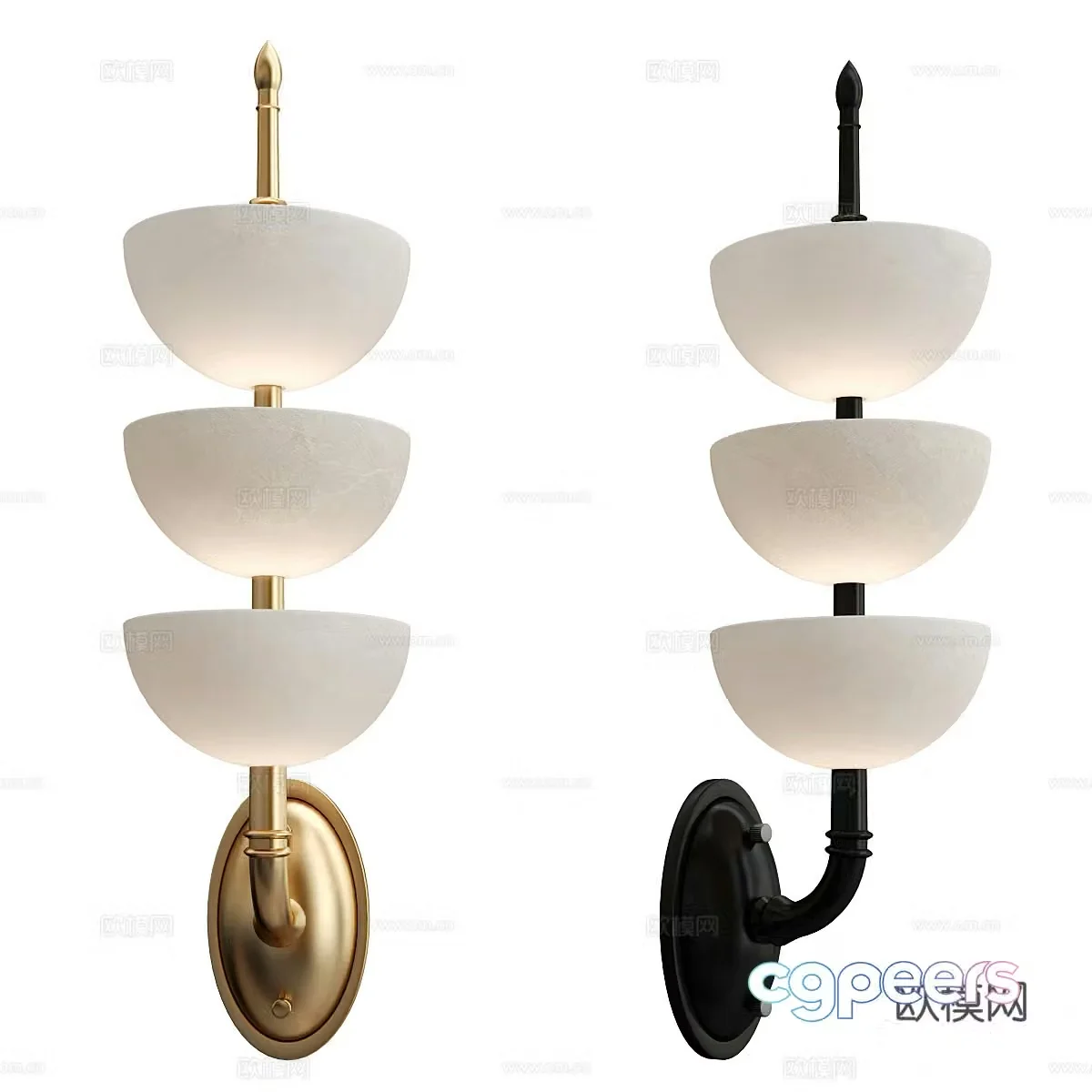 New Chinese light luxury triple alabaster wall light 3D model