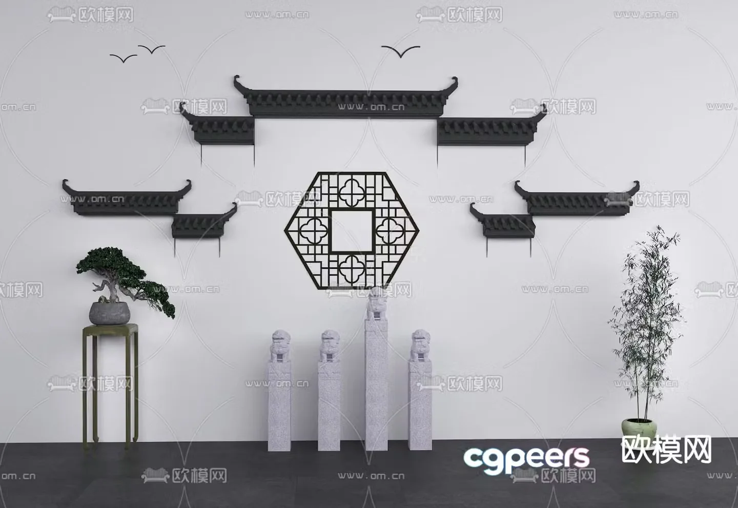 Chinese style landscape wall horse post horse head wall sketch 3D model