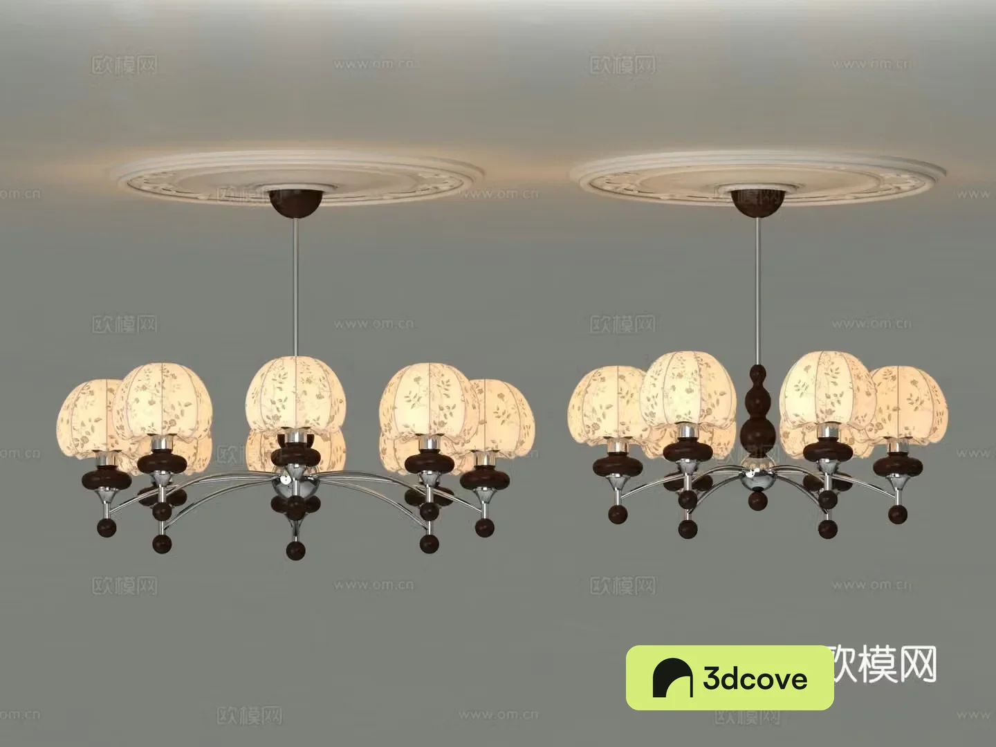 Middle-aged chandeliers living room and bedroom chandeliers American metal chandeliers log chrome chandeliers fabrics 3D model