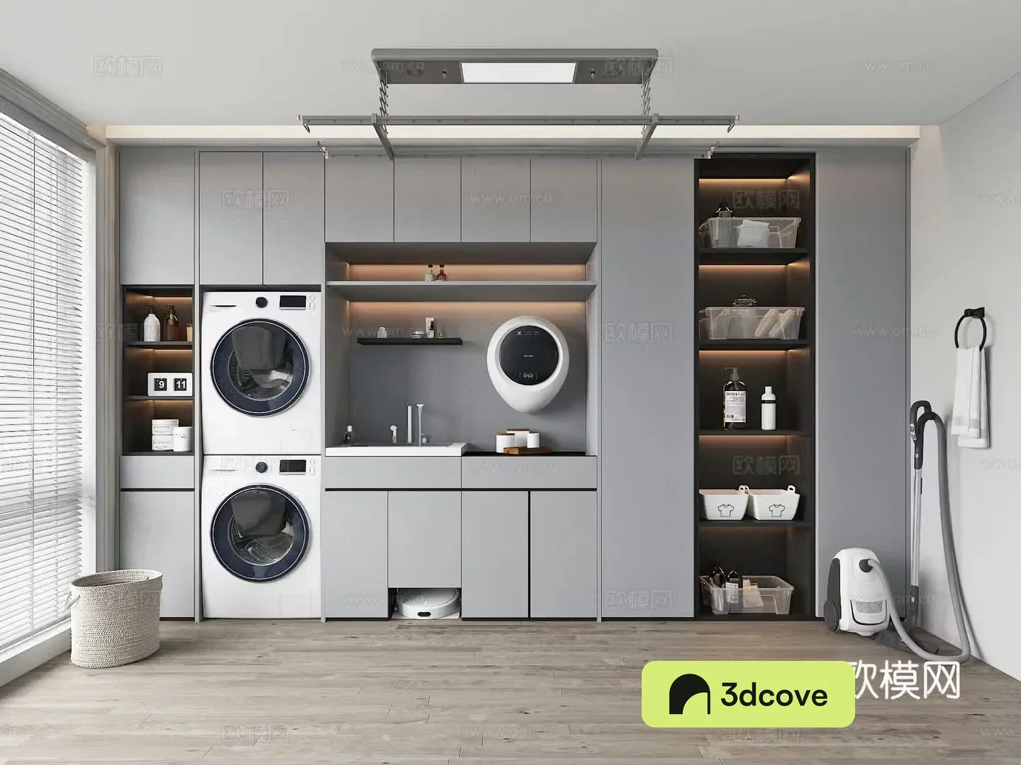 Modern laundry room balcony washing machine cabinet