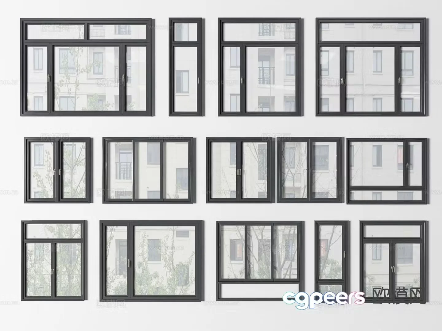 Modern windows aluminum alloy window frames casement windows sliding windows 3D model
