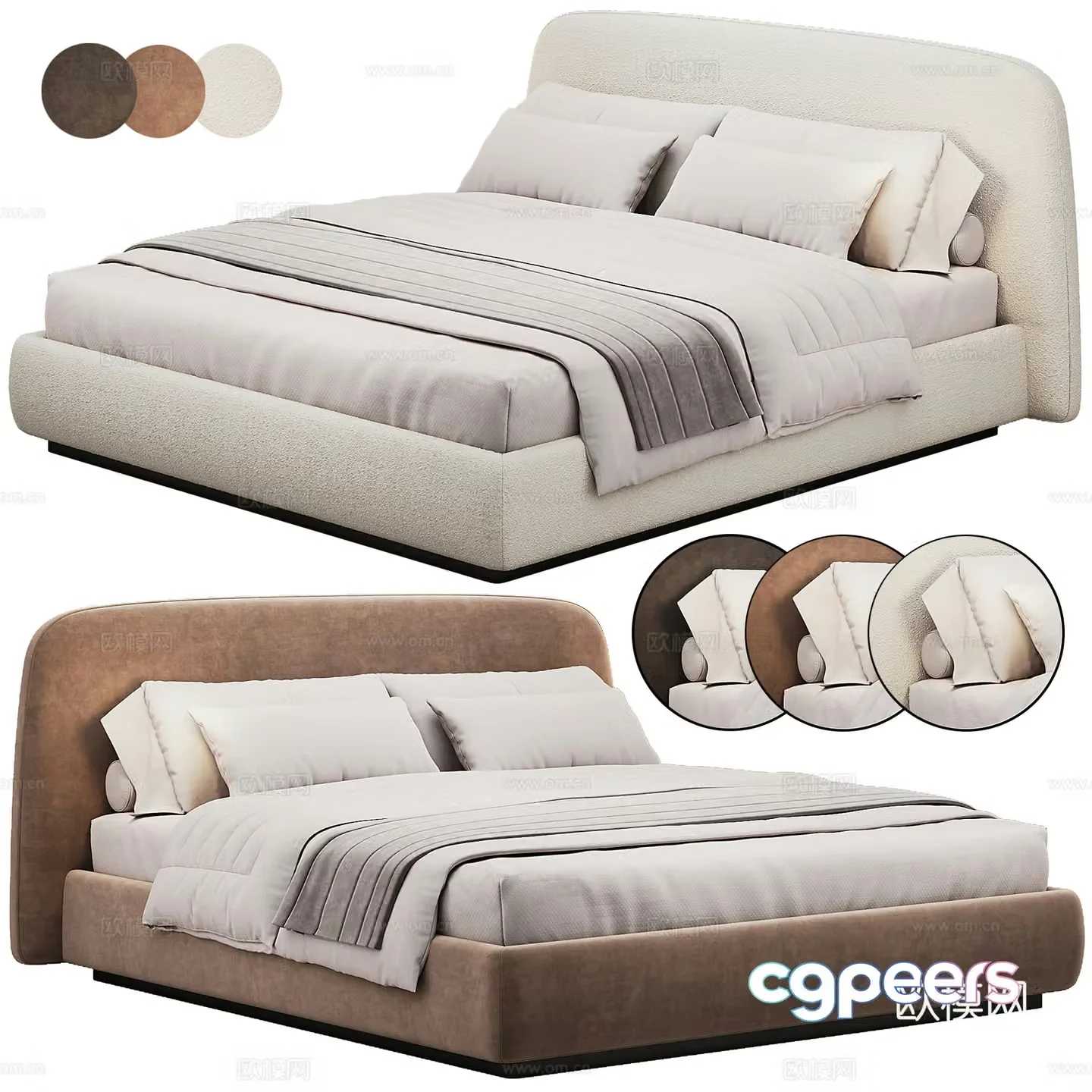 Soft bed fabric double bed bedding pillow 3d model