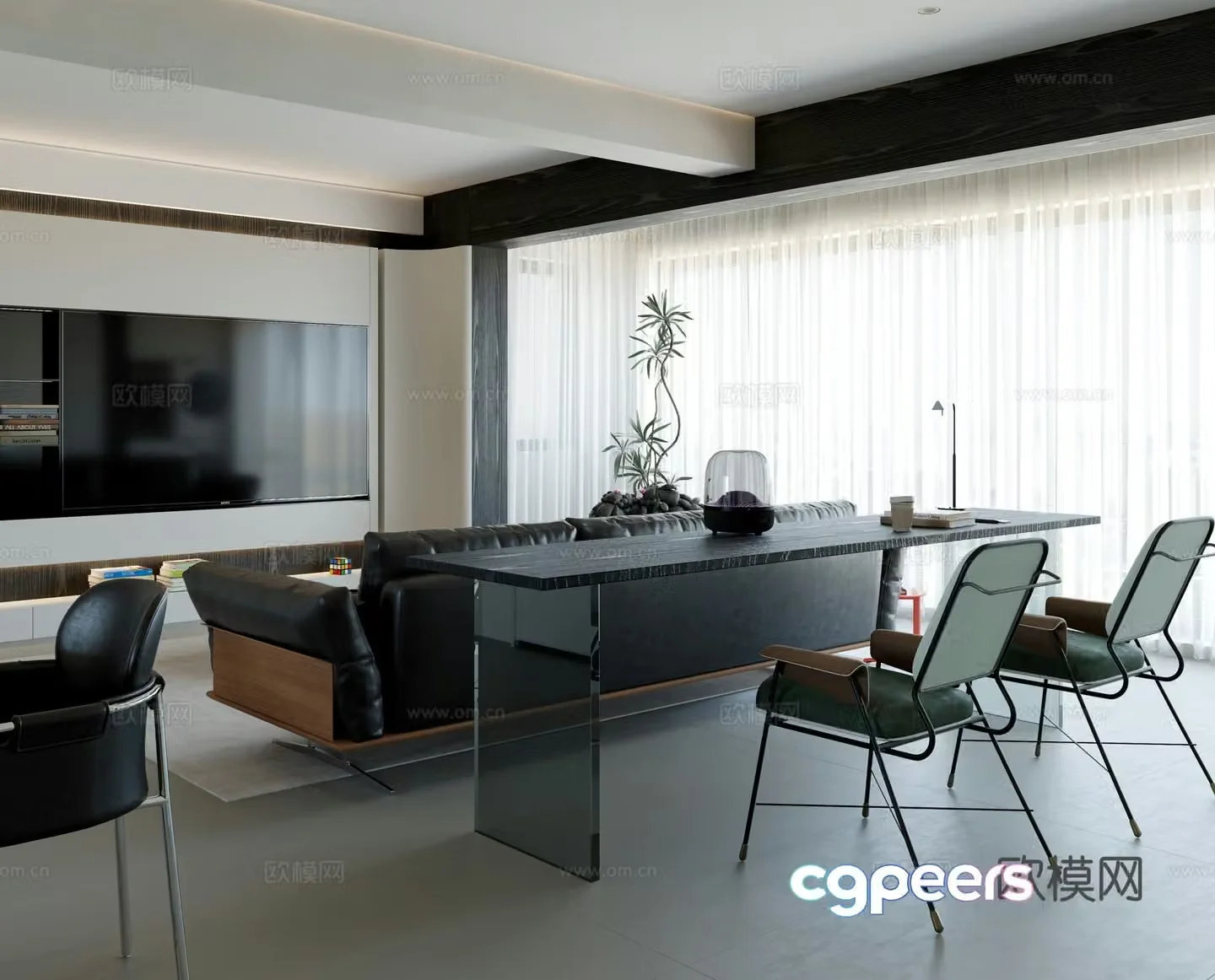 Modern black white and gray living room 3d model