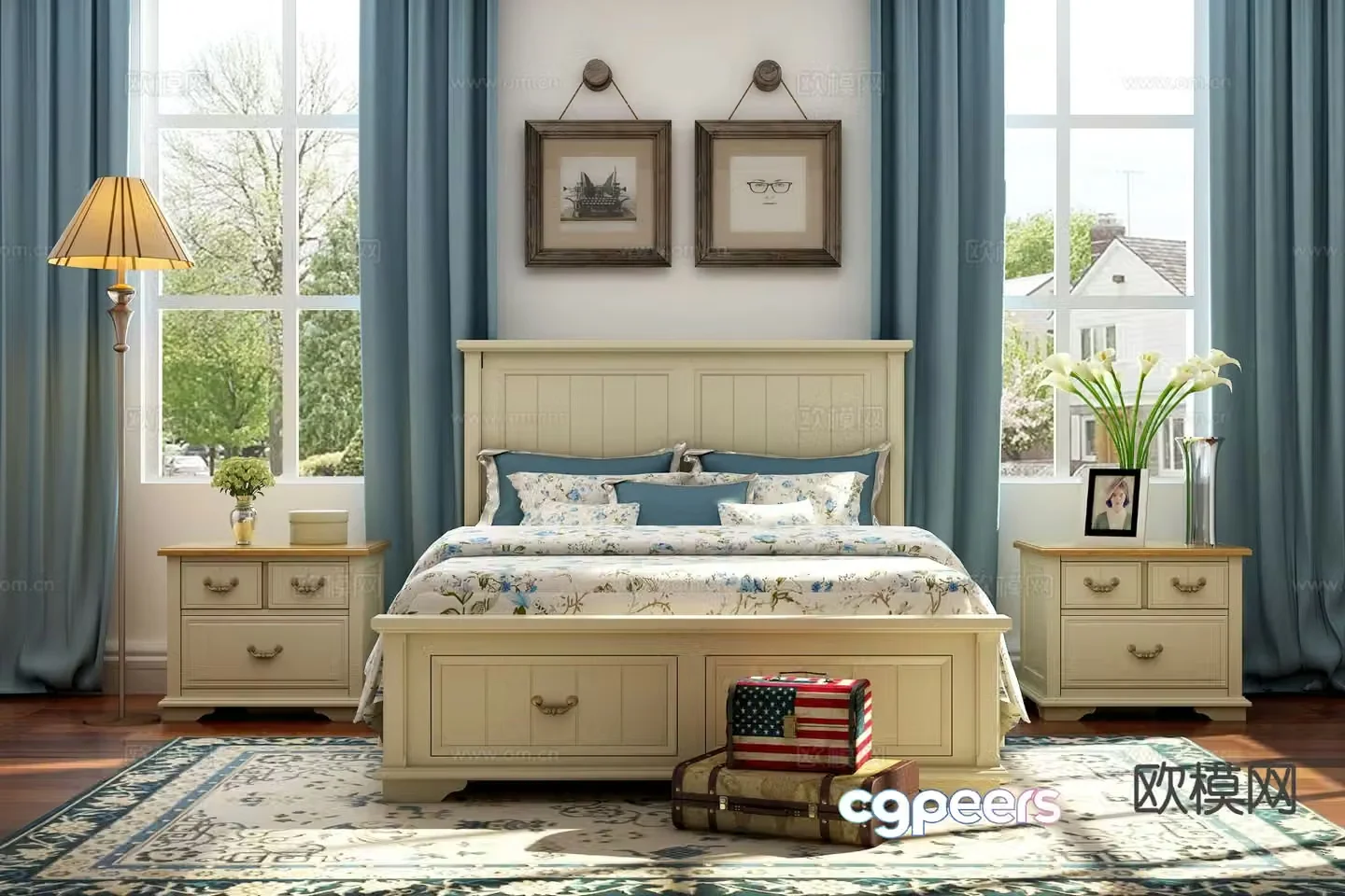 American double bed 3d model