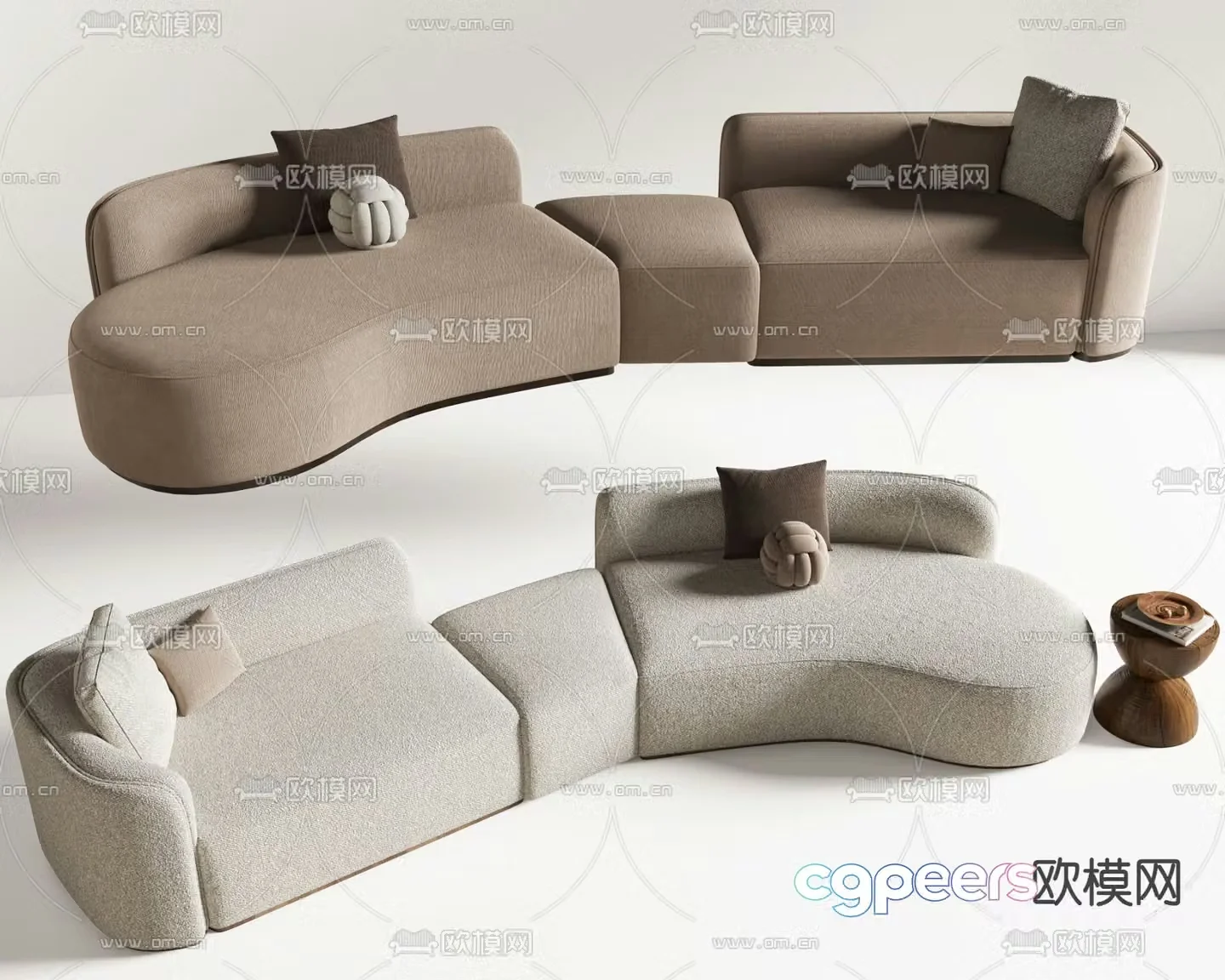 Wabi-sabi style sofa multi-person sofa curved sofa 3D model