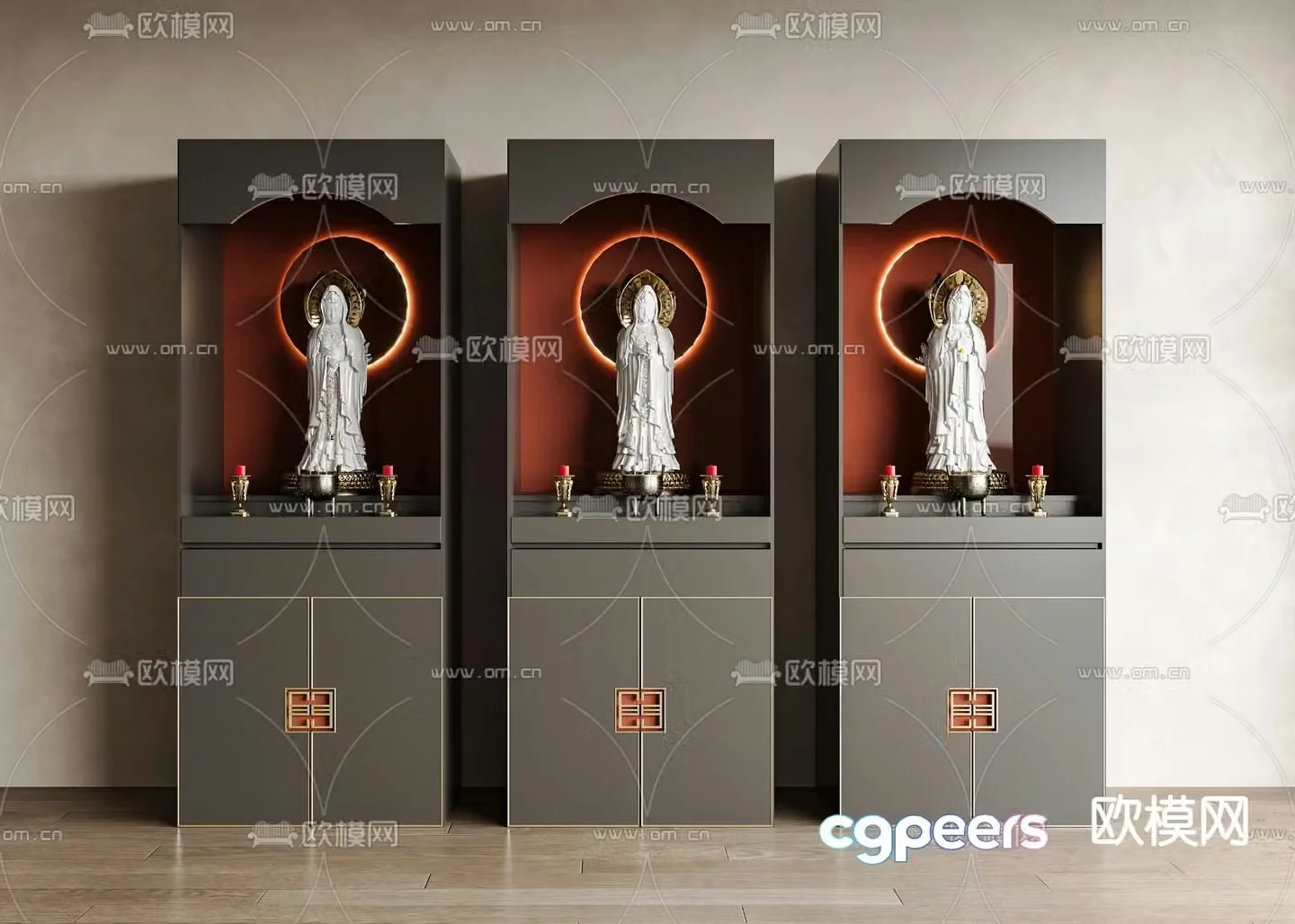 New Chinese style Buddhist niche altar Guanyin statue 3D model