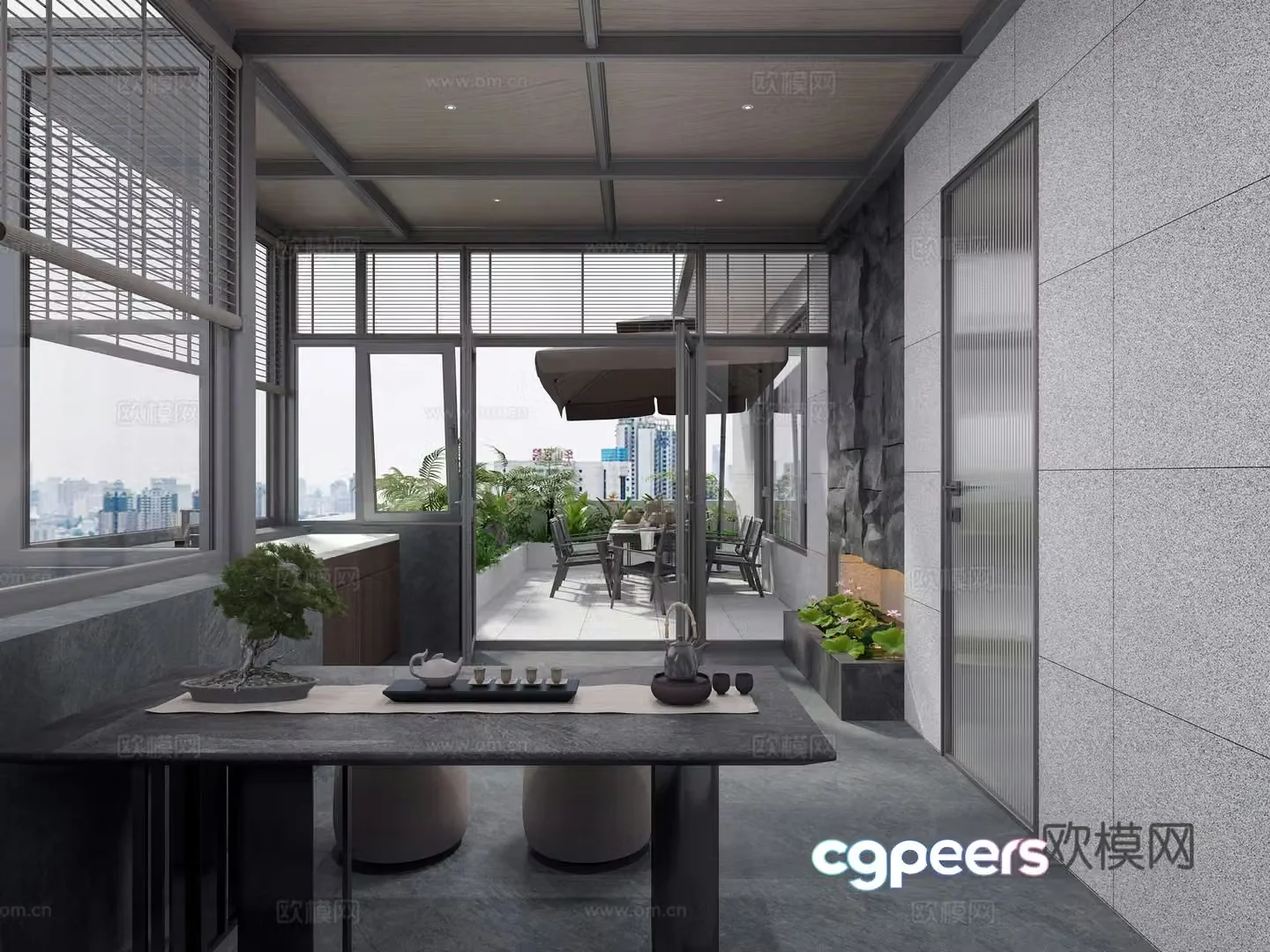 Modern terrace Villa garden balcony Yuchi landscaping Tea table tea room Sunroom leisure balcony 3D model