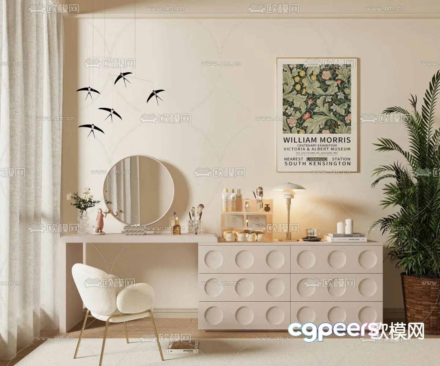 Cream style dresser 3d model