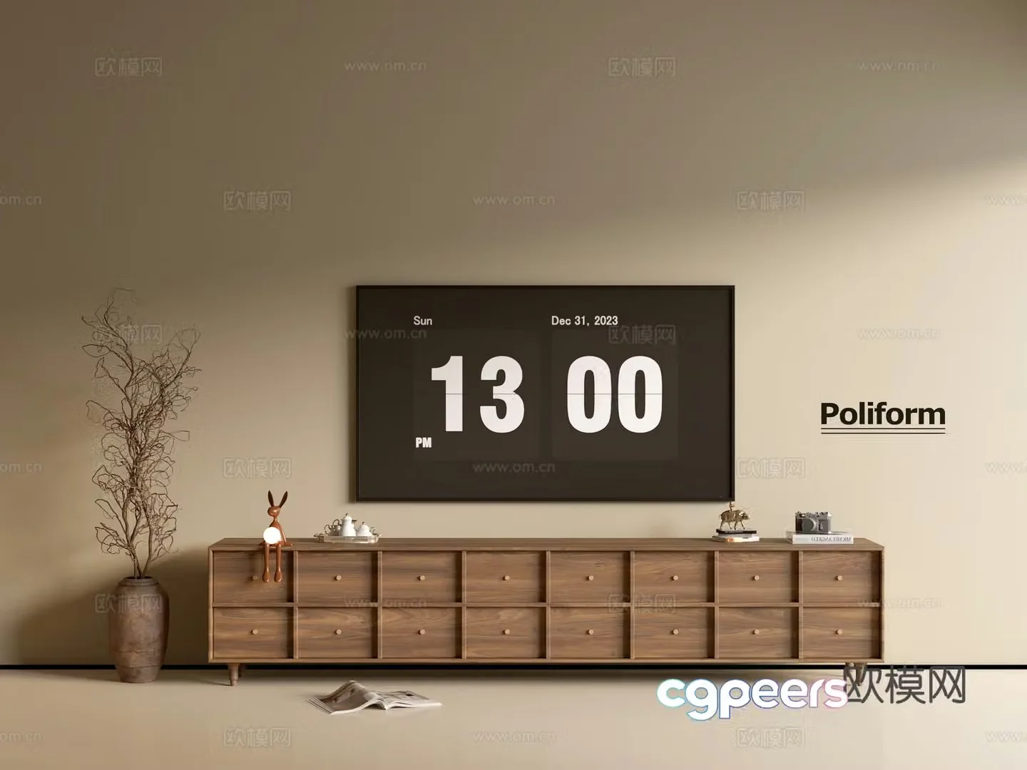 Modern wood grain TV cabinet simple side cabinet chest of drawers low cabinet whole cabinet side cabinet balcony 3D model