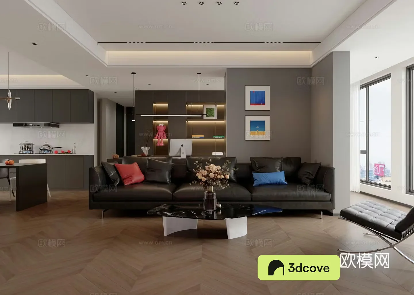 Modern simple black white and gray living room