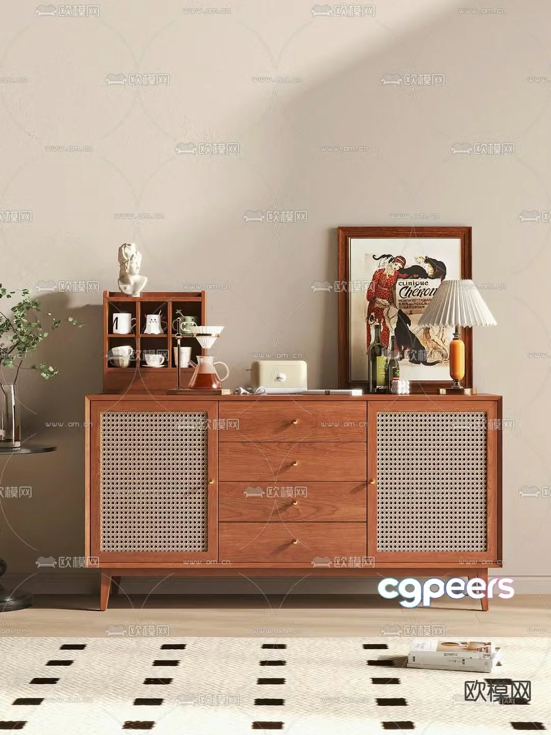 Middle-aged side cabinet end view cabinet entrance cabinet 3D model
