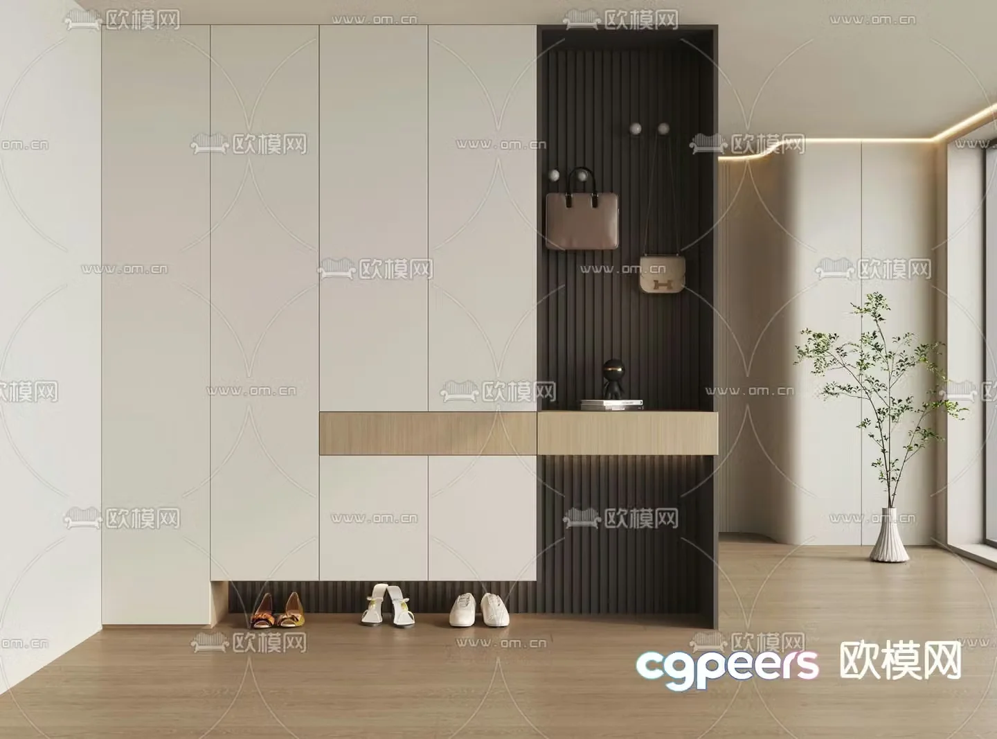 Cream Style Shoe Cabinet Entrance Shoe Cabinet 3D Model