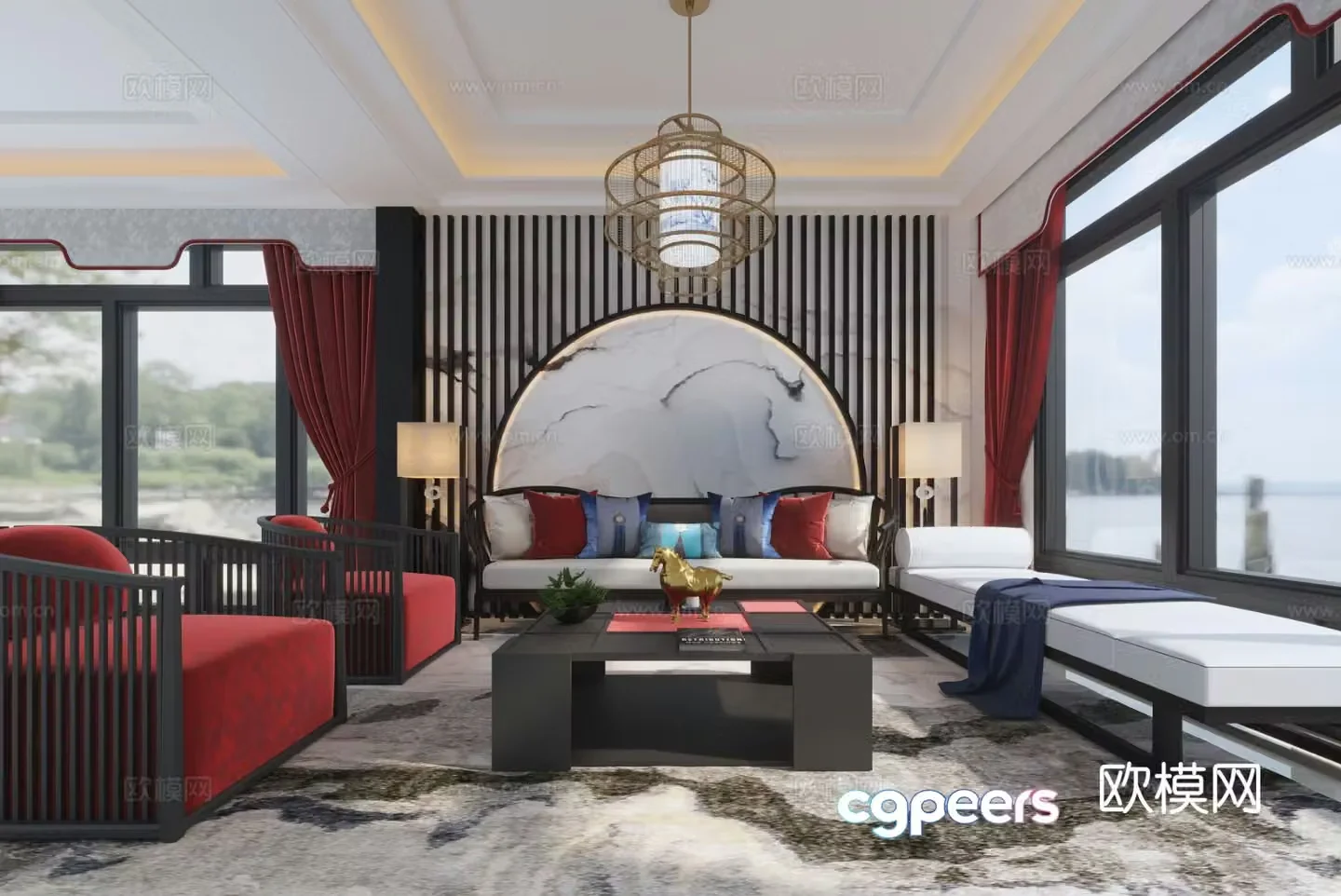 New Chinese style living room 3d model