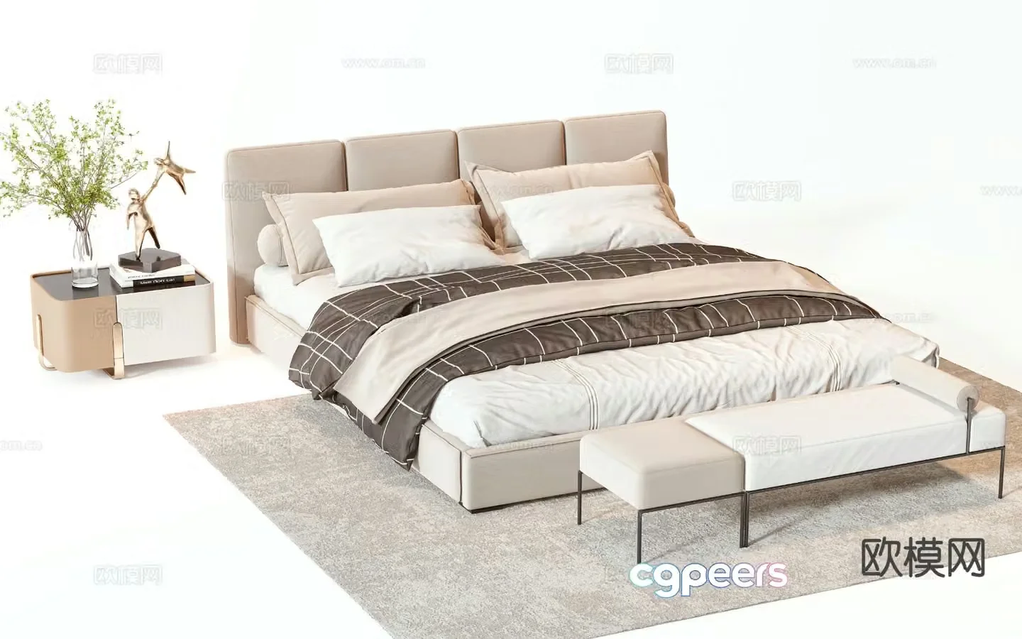 Modern double bed 3d model