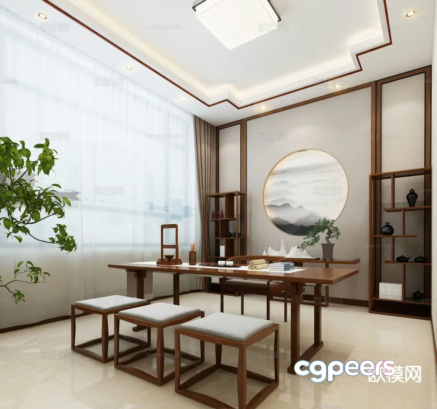 New Chinese style study 3D model for practicing calligraphy