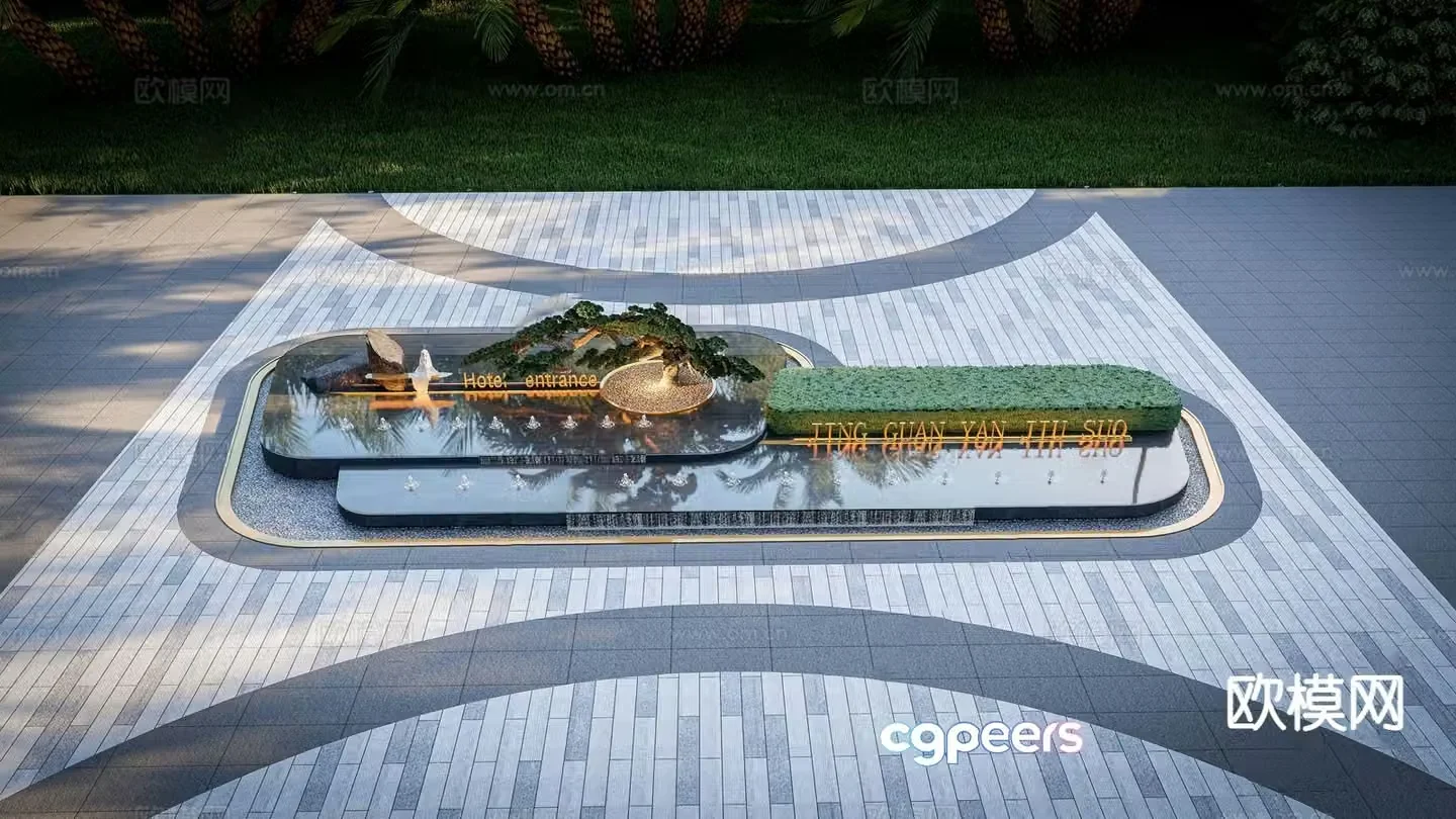Modern rockery water feature hotel entrance water feature 3D model