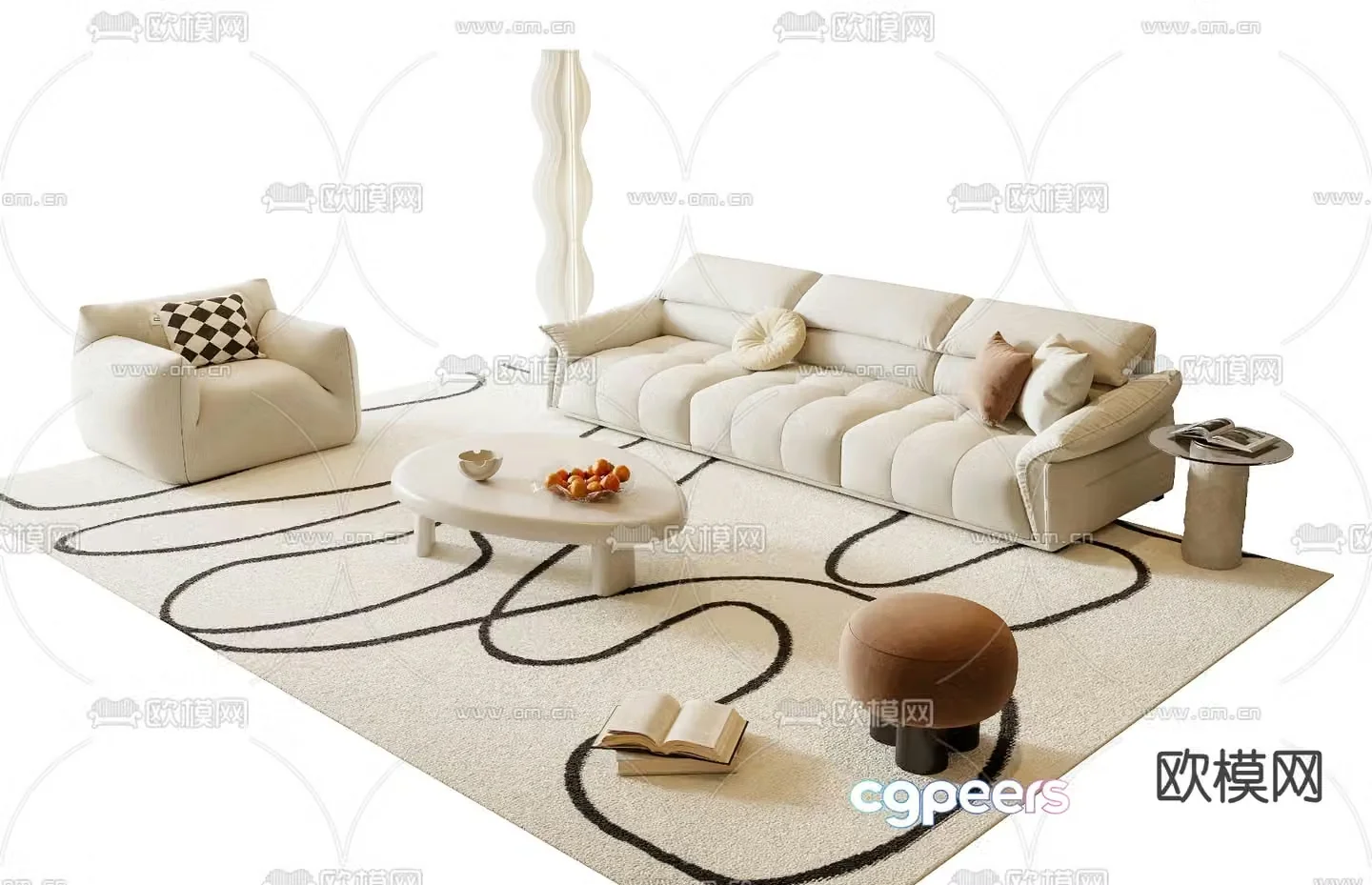 Cream style sofa coffee table 3d model