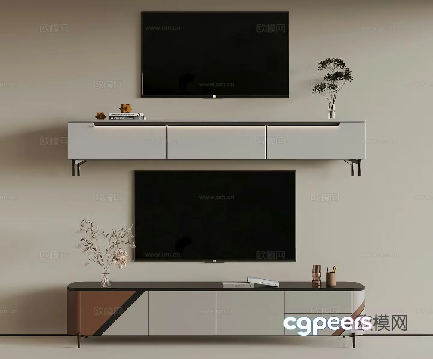 Modern light luxury TV cabinet combination TV 3D model