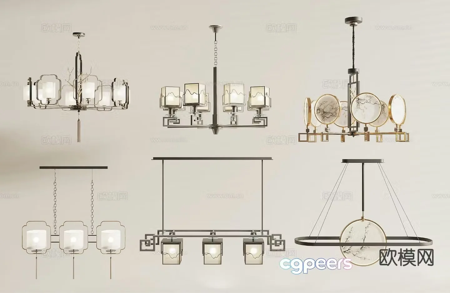 New Chinese style chandelier hall chandelier 3d model
