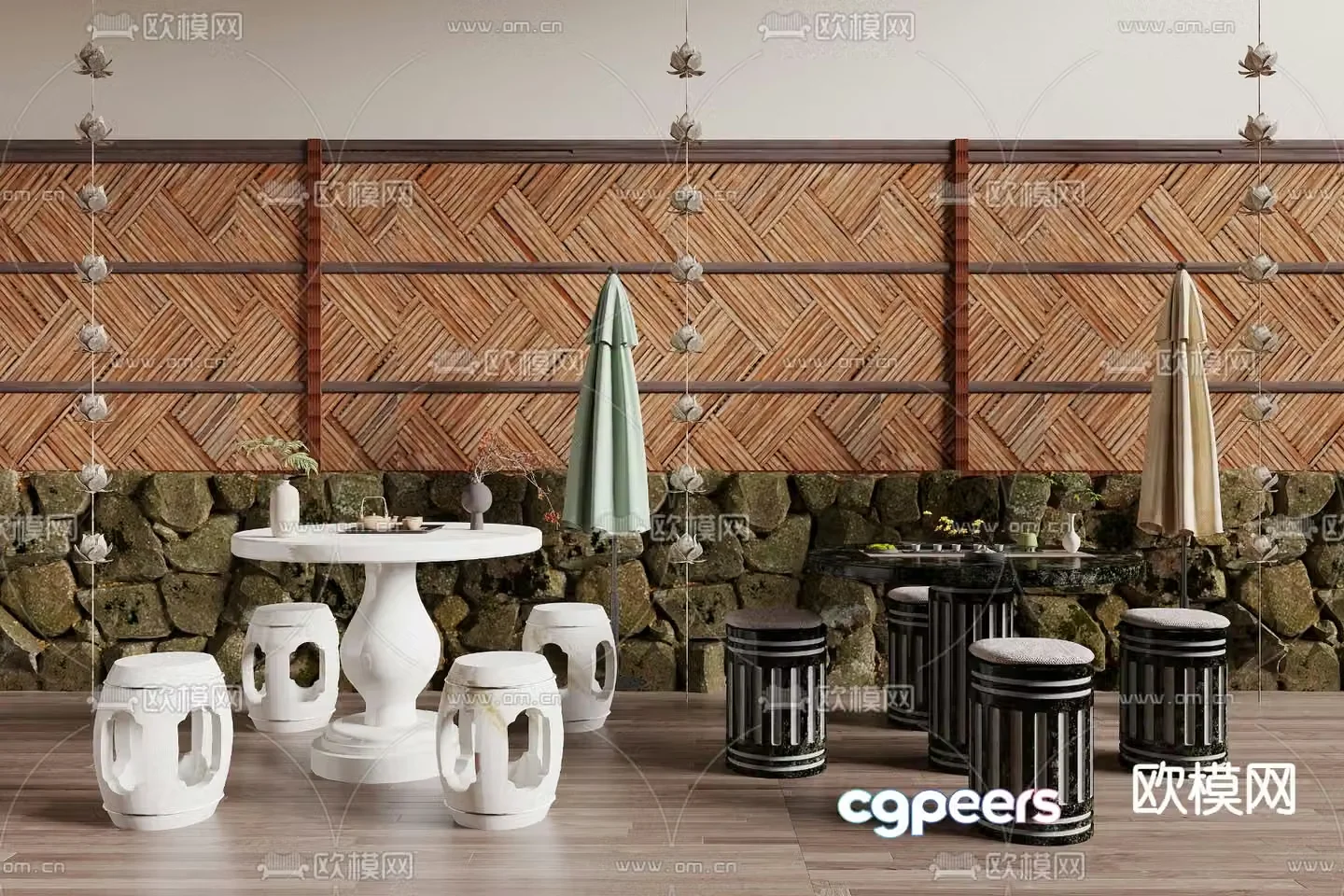 Modern stone tables and chairs landscape tables and chairs 3d model