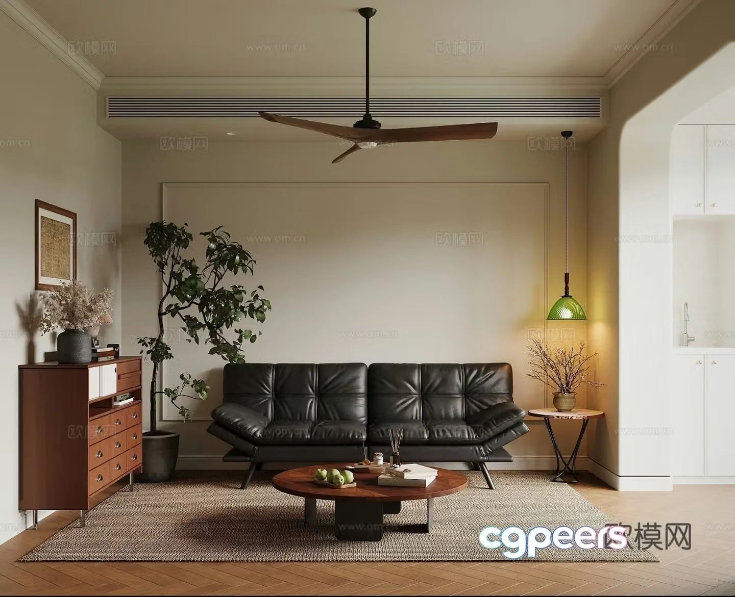 Cream retro style living room 3d model