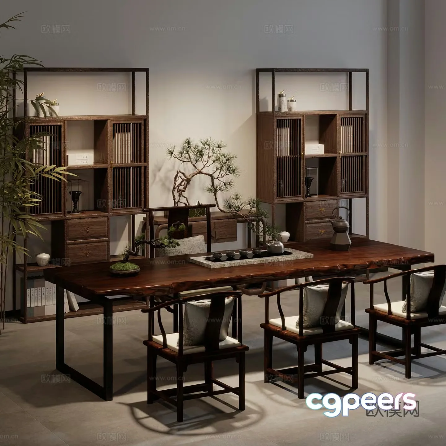 New Chinese-style tea room tea table and chair combination tea set 3D model