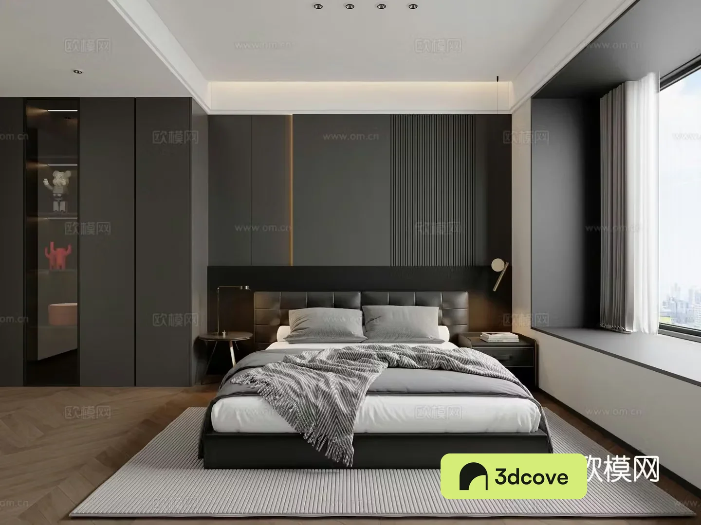 Modern bedroom Italian bedroom Dark wind bedroom Black and white gray Wardrobe 3