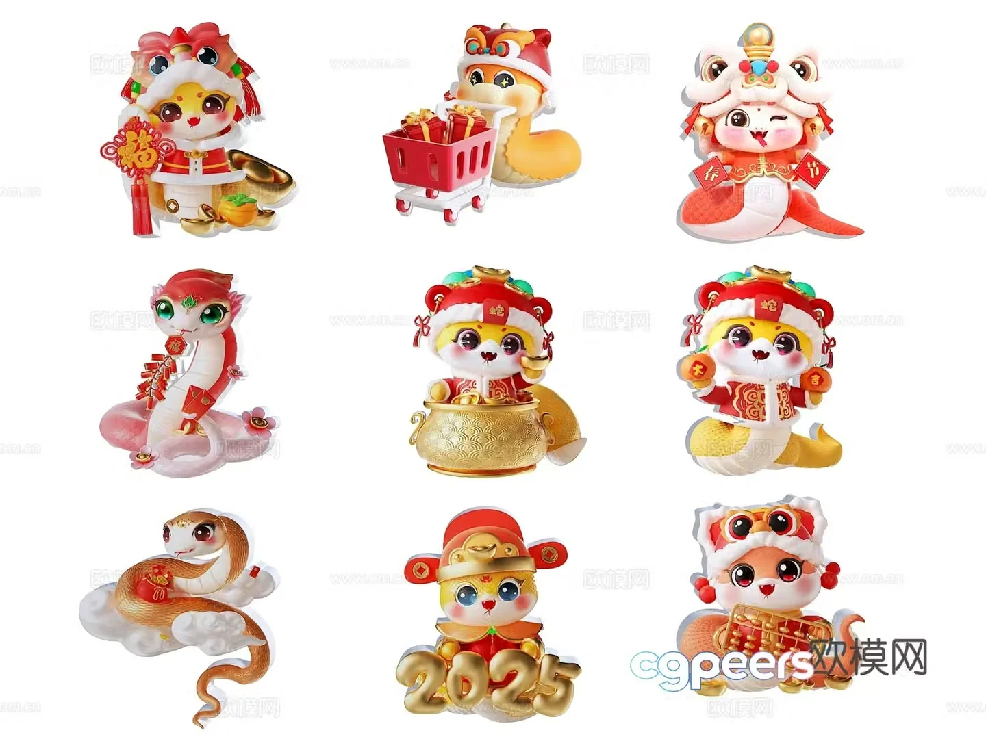 Sticker Snake Year Mascot Snake Baby Snake 2025 Year of Snake Elements Cartoon Snake New Year Snake 3D Model